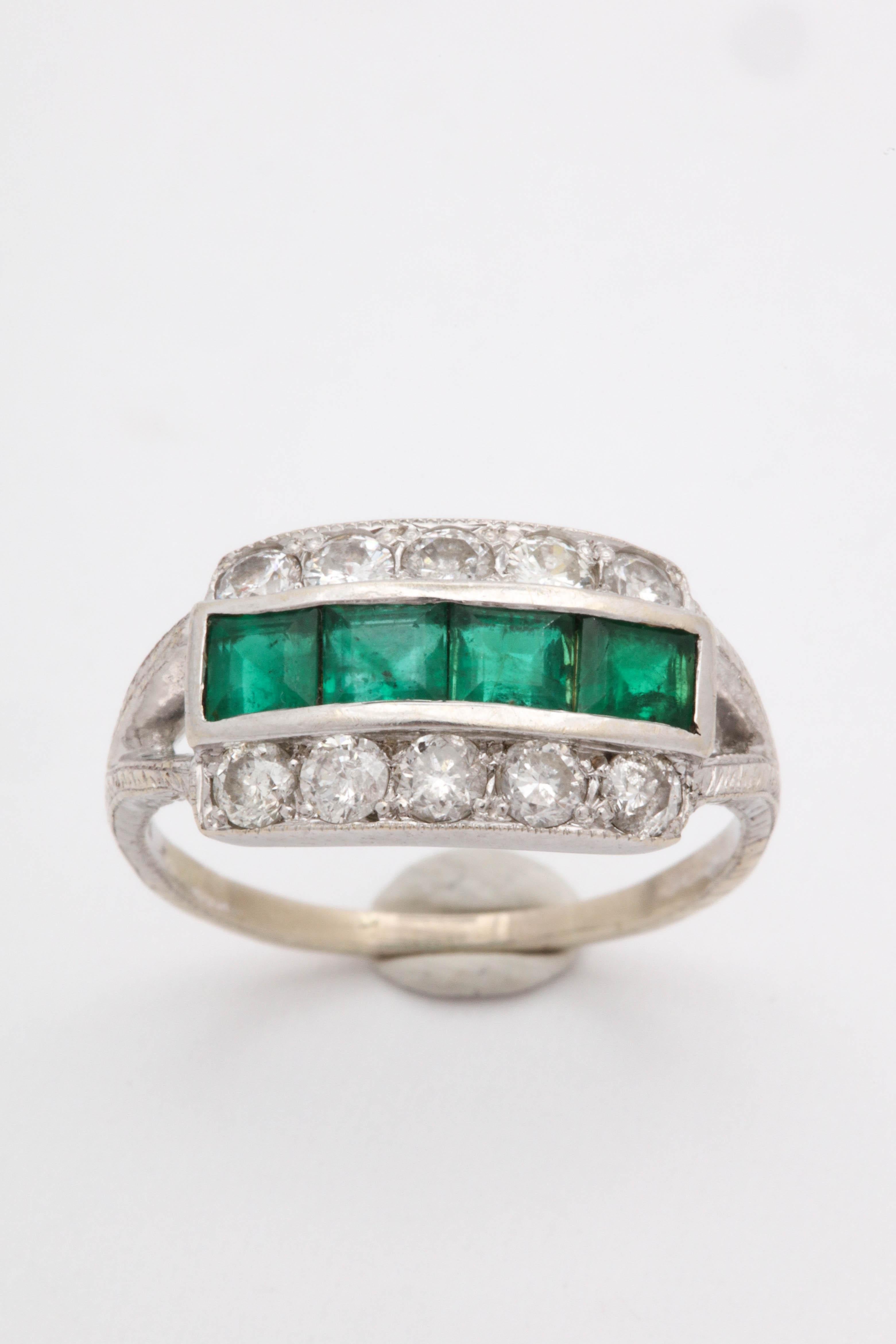 1930s Emerald Cut Emeralds with Diamonds Band Style White Gold Ring 3