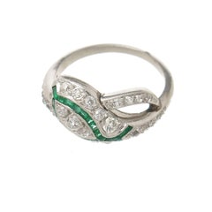 1930s Emerald Diamond Platinum Snake Ring