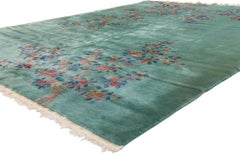 The Jade Blossom: A Rare 1930s Chinese Art Deco Rug of Chinoiserie Elegance