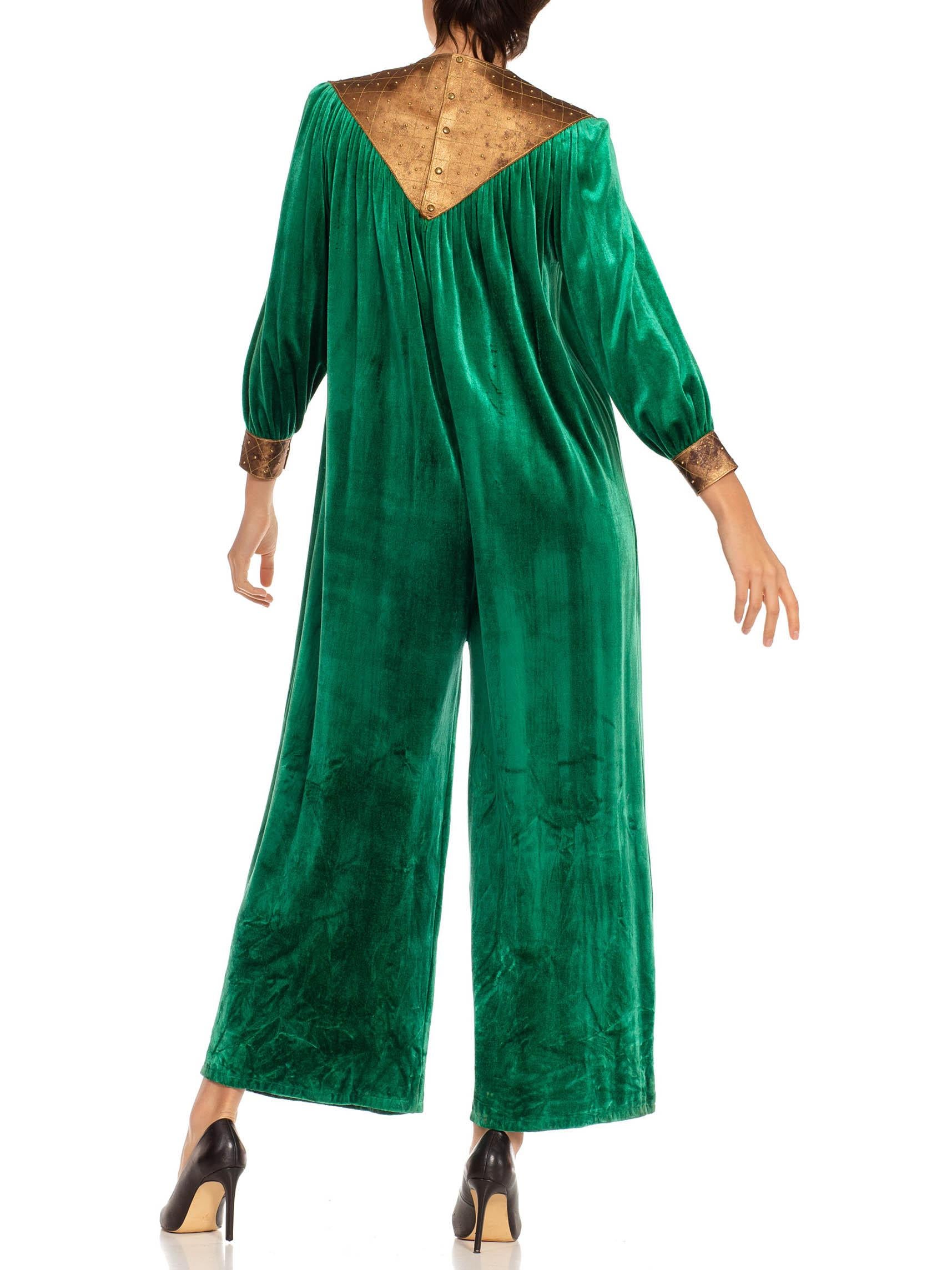 Blue 1930S Emerald Green & Gold Polyester Velvet Jumpsuit Made In Italy For Sale