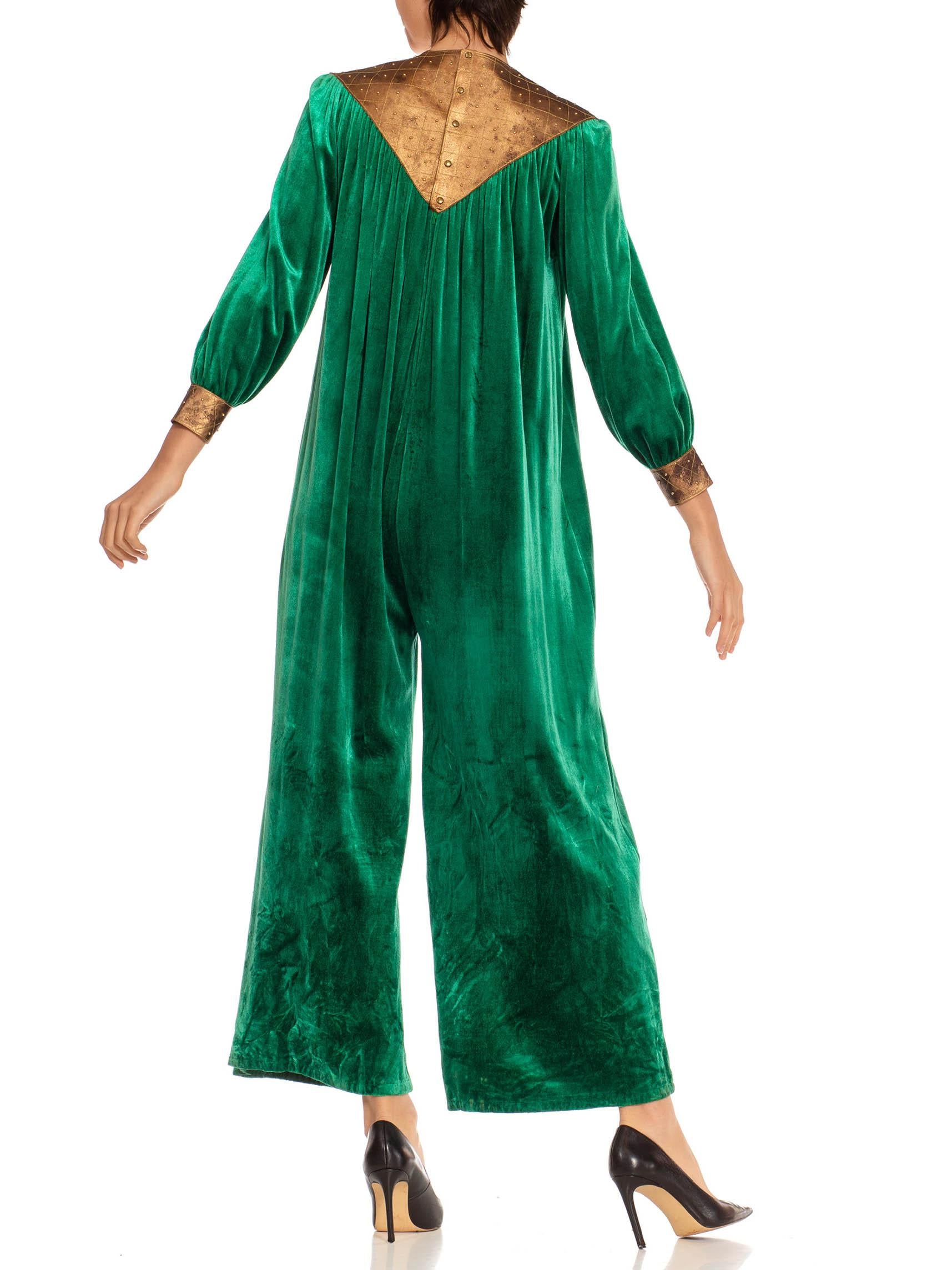 Women's or Men's 1930S Emerald Green & Gold Polyester Velvet Jumpsuit Made In Italy For Sale