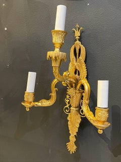 1930s Empire Gilt Bronze Swan Head Sconces three lights