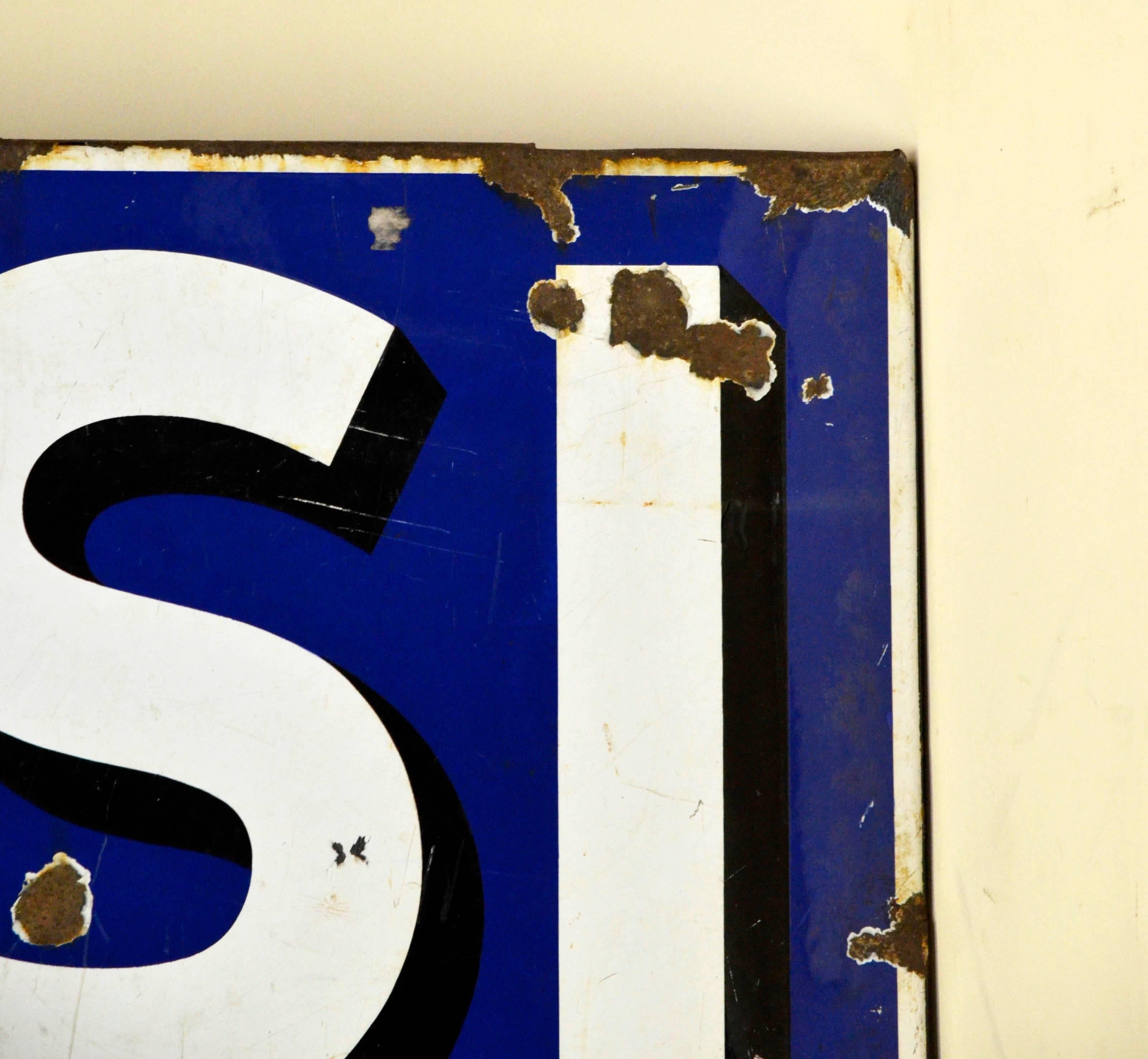 Industrial 1930s Enamel Blue Rossi Sign from Martini & Rossi Brand Made in France For Sale