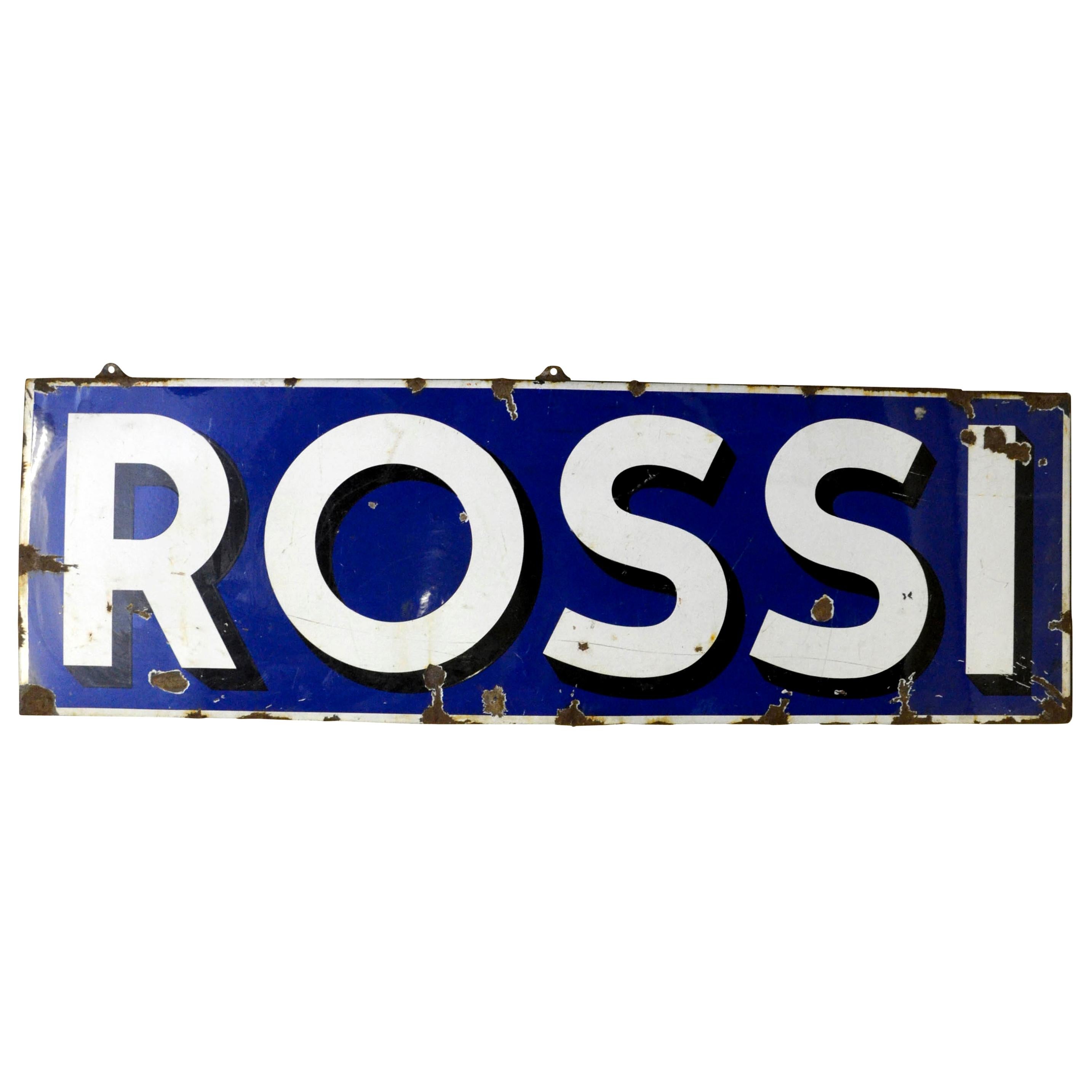 1930s Enamel Blue Rossi Sign from Martini & Rossi Brand Made in France For Sale
