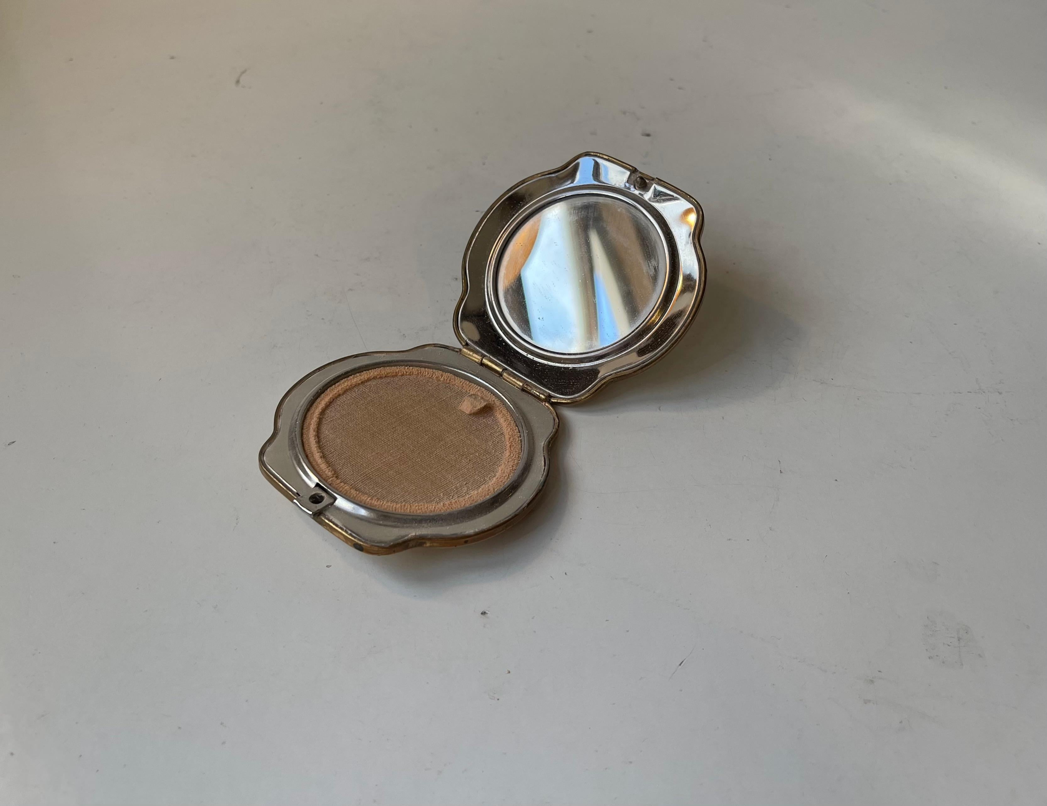 Bauhaus 1930s Enamel Powder Compact Pocket Mirror with Fox Terriers For Sale