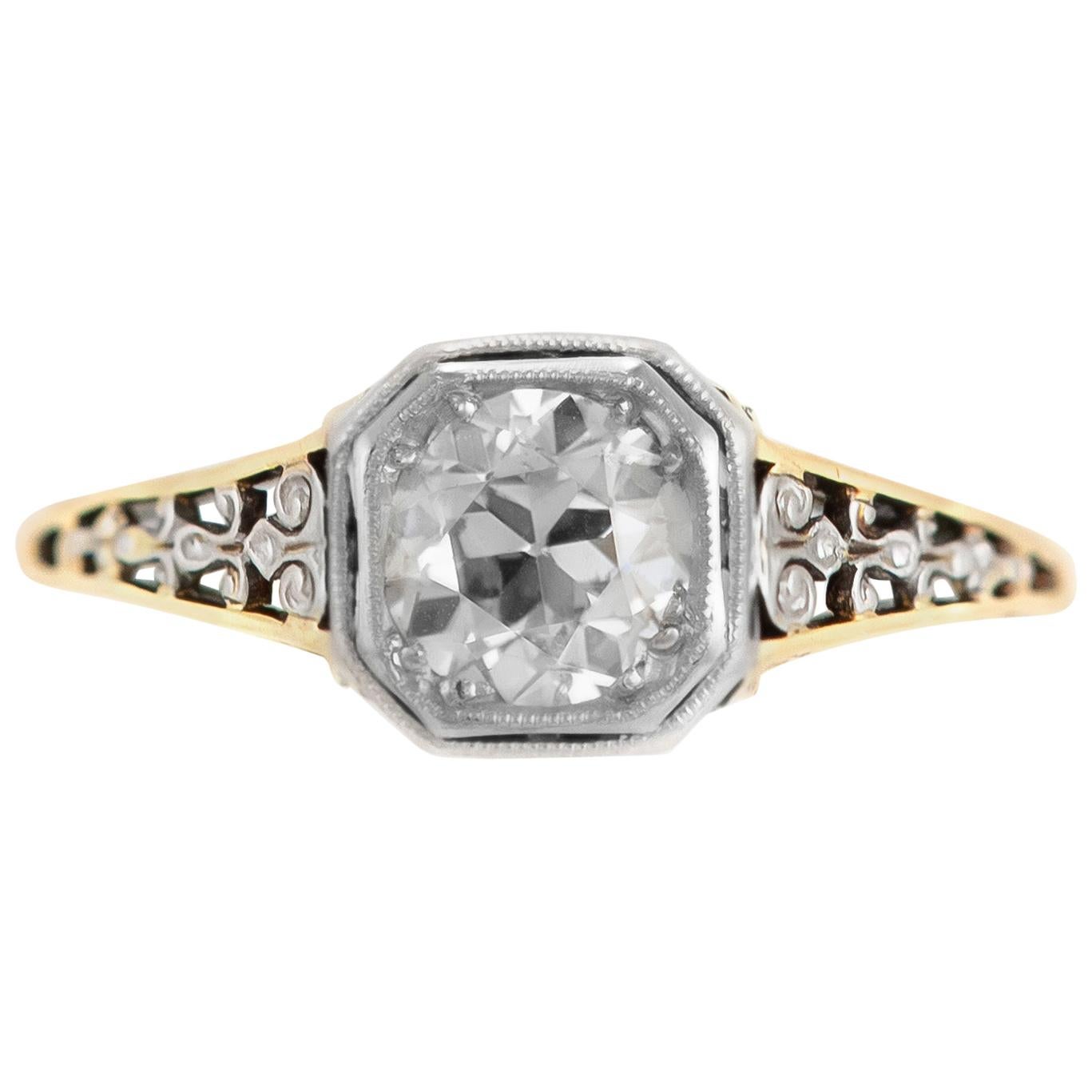 1930s Engagement Ring with 0.71 Center Diamond For Sale