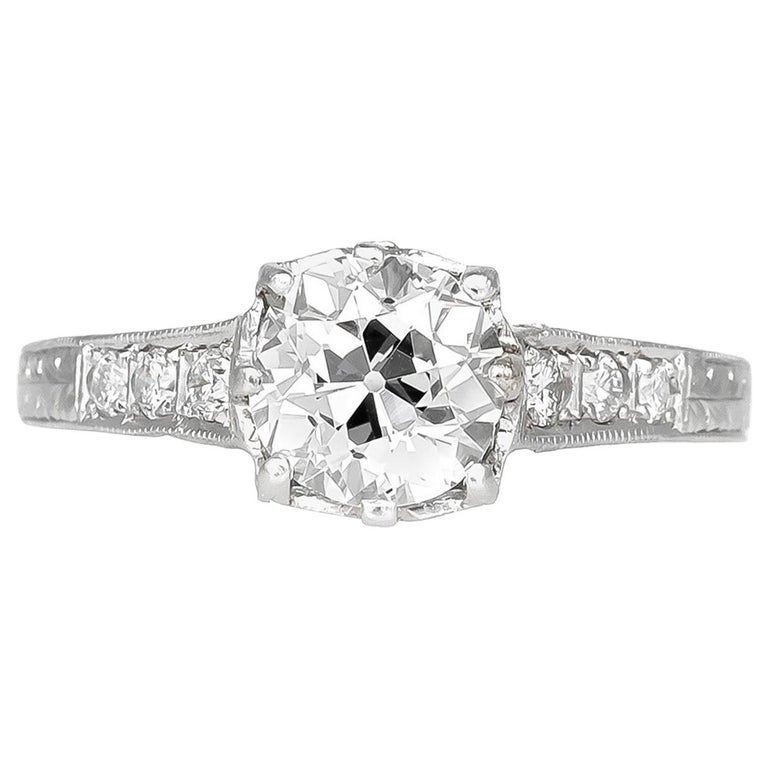 1930s Engagement Ring with Center 1.15 Carat For Sale at 1stDibs
