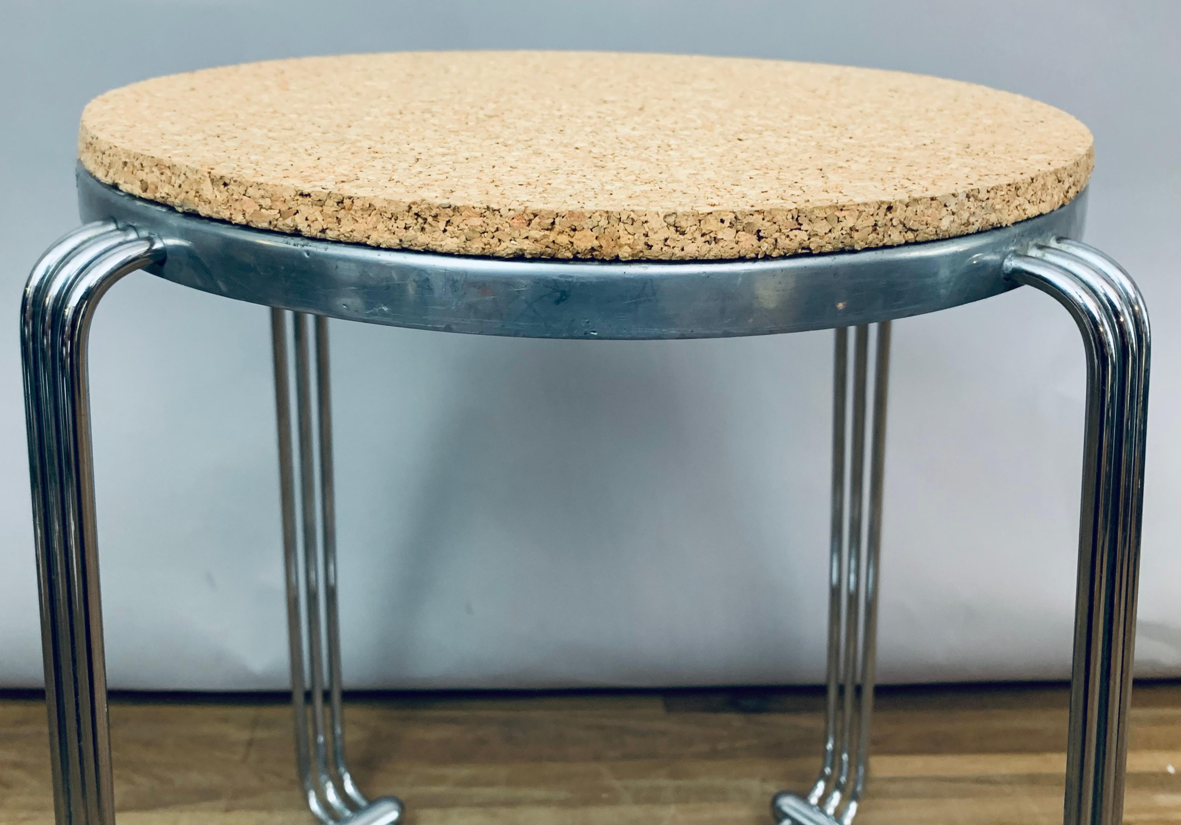 1930s English Alpax Art Deco Chrome, Cast Aluminum and Cork Stool or Footstool 6