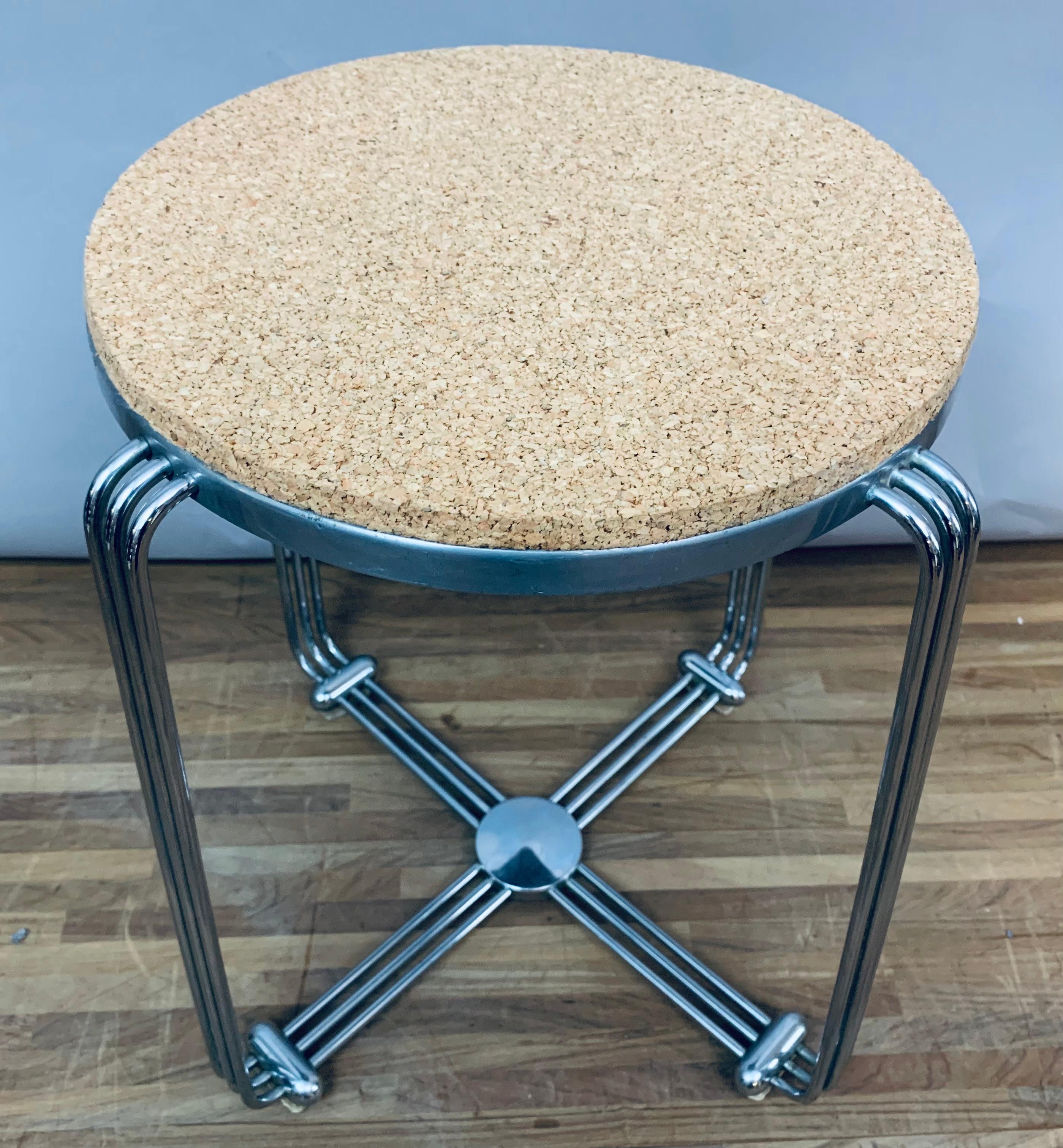 British 1930s English Alpax Art Deco Chrome, Cast Aluminum and Cork Stool or Footstool