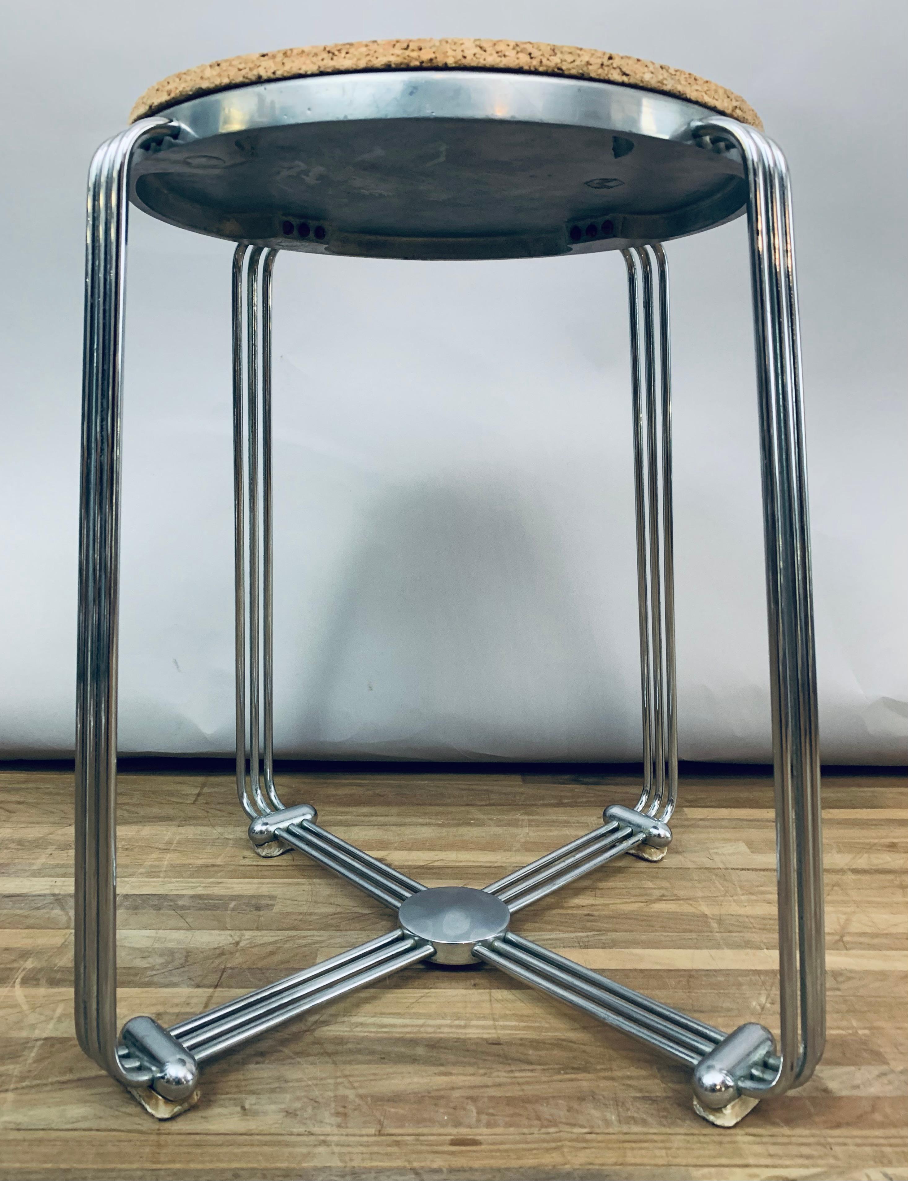 1930s English Alpax Art Deco Chrome, Cast Aluminum and Cork Stool or Footstool In Good Condition In London, England