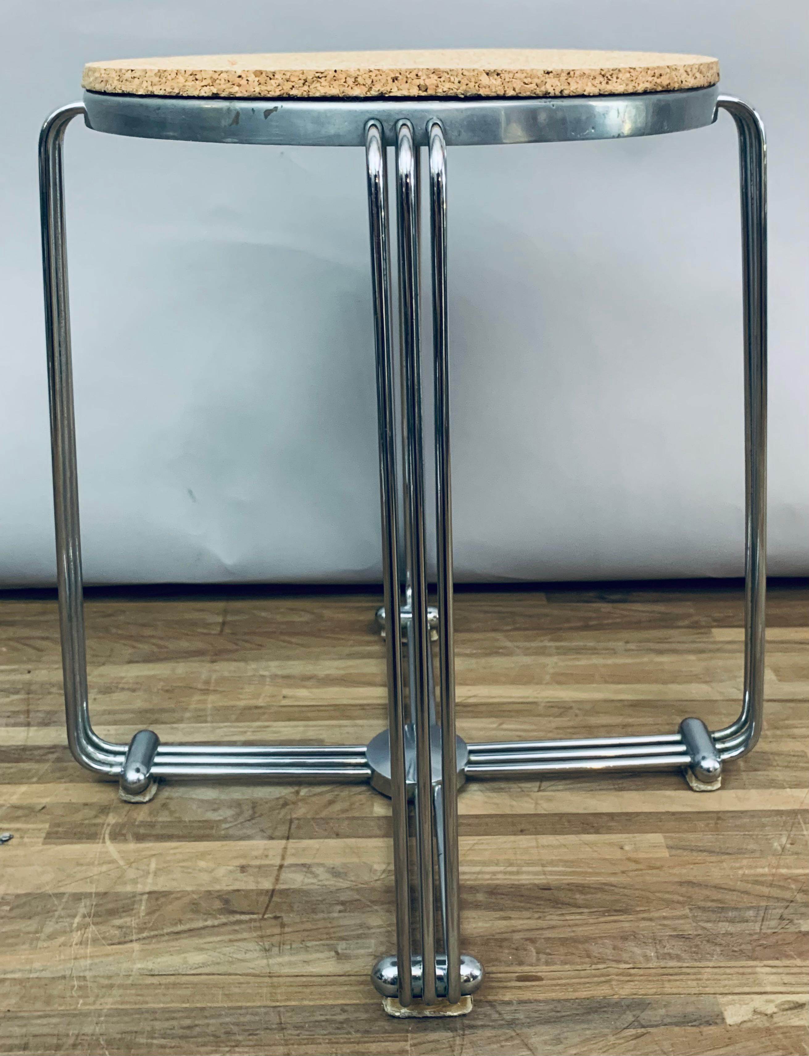 Mid-20th Century 1930s English Alpax Art Deco Chrome, Cast Aluminum and Cork Stool or Footstool