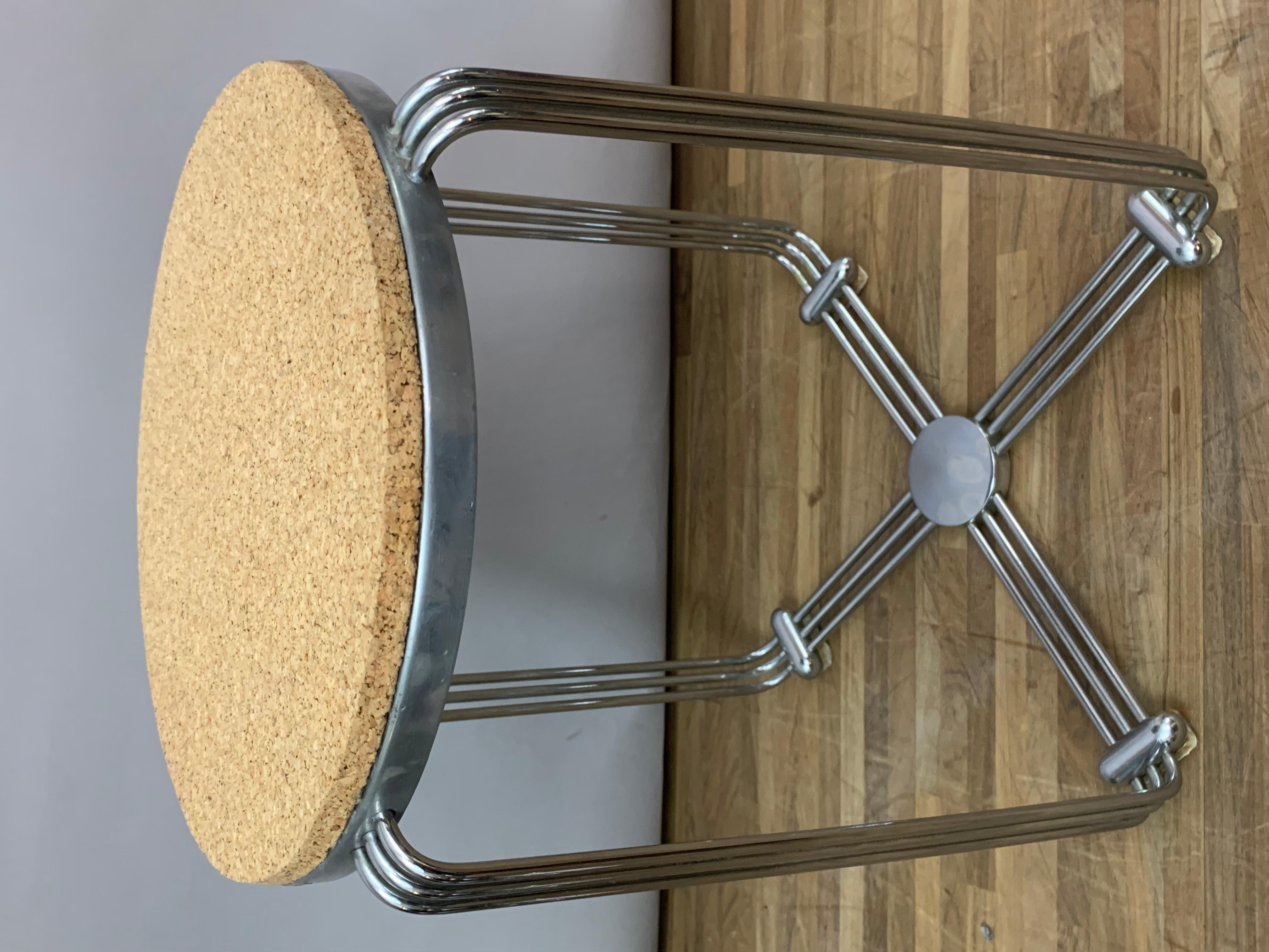 1930s English Alpax Art Deco Chrome, Cast Aluminum and Cork Stool or Footstool 2