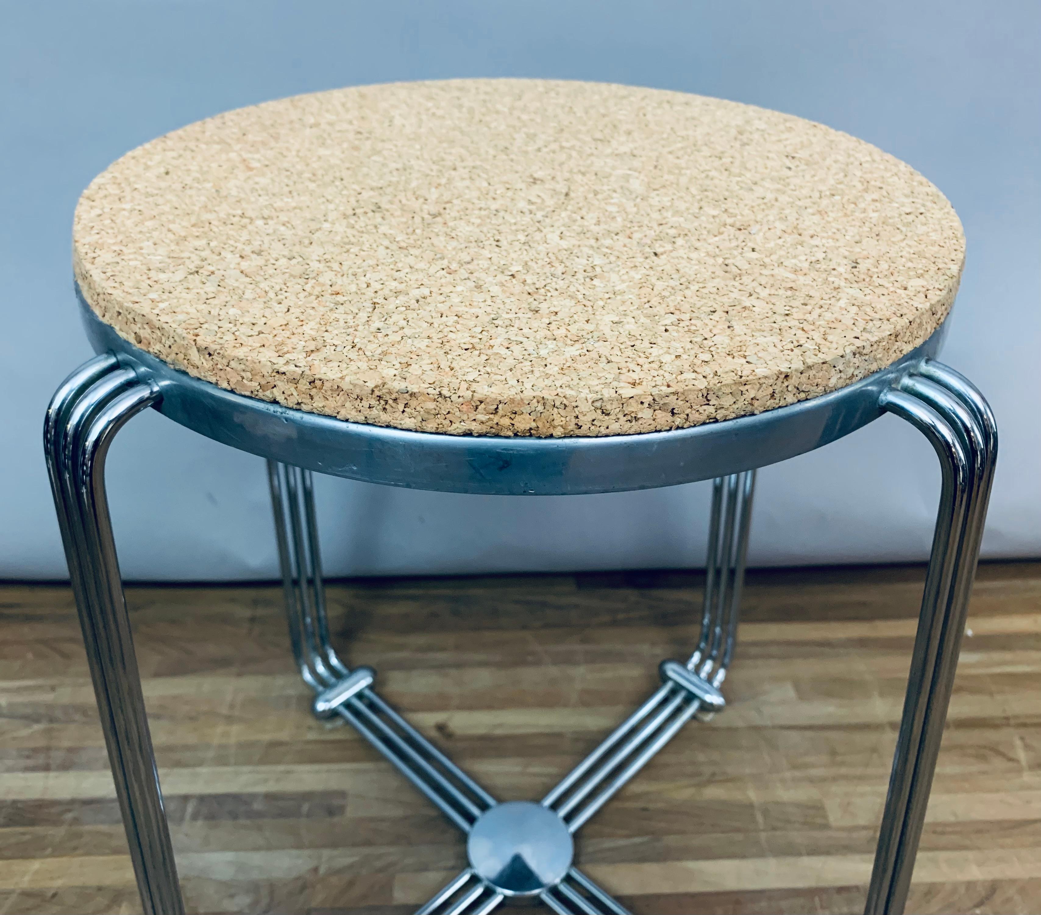1930s English Alpax Art Deco Chrome, Cast Aluminum and Cork Stool or Footstool 3