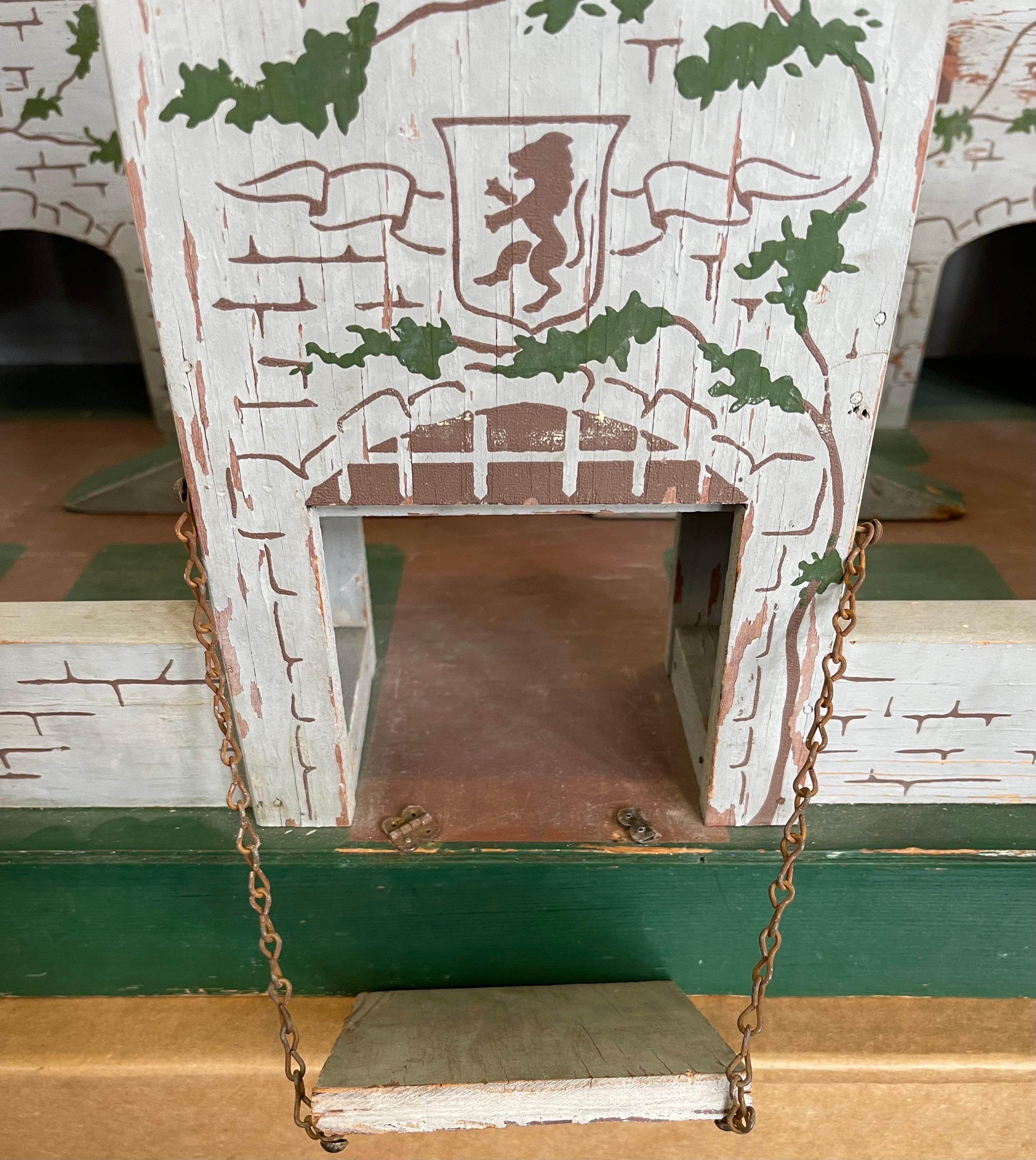 Medieval 1930s English Antique Hand Painted Wooden Toy Solider Castle Fort For Sale