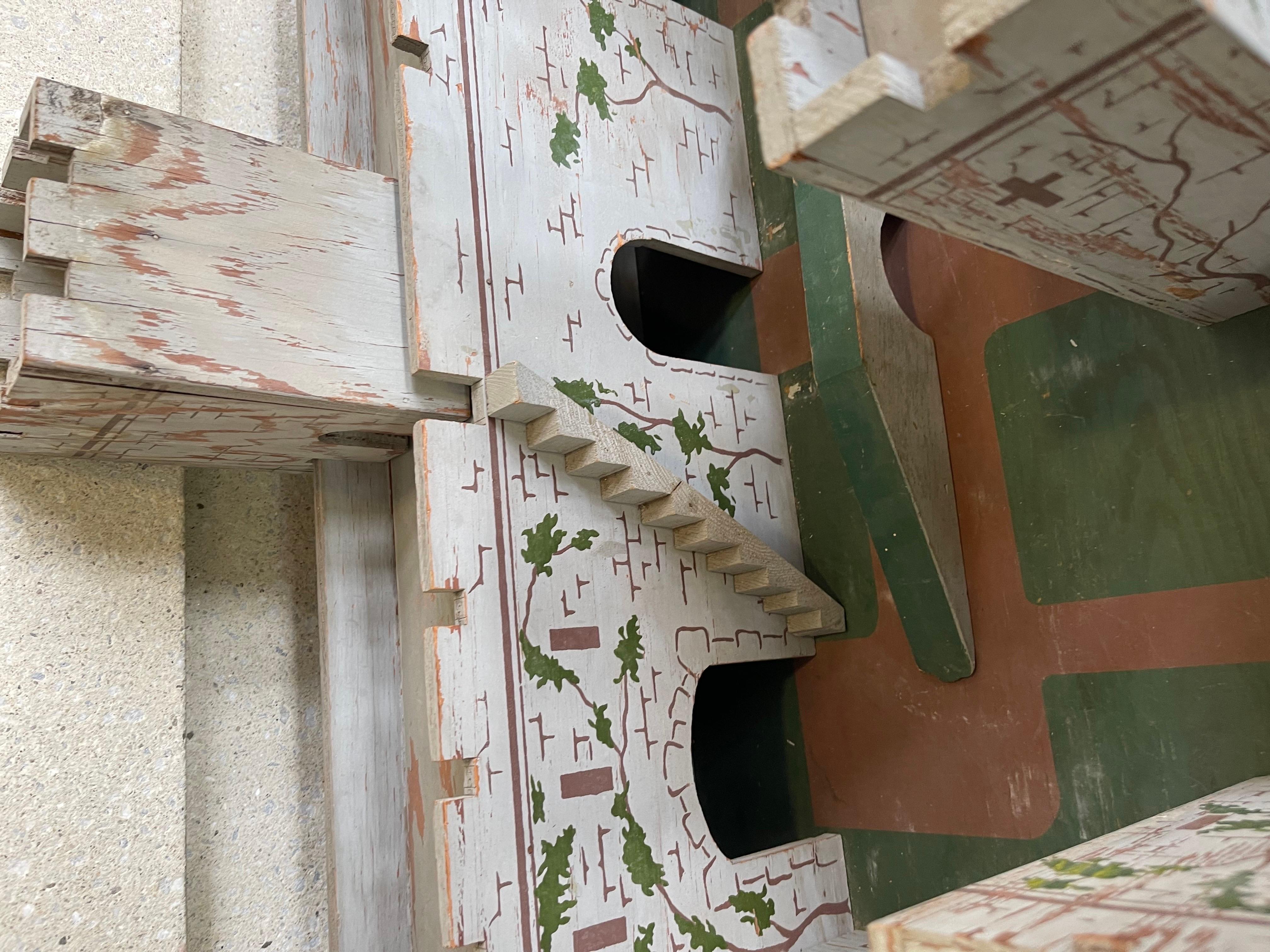 1930s English Antique Hand Painted Wooden Toy Solider Castle Fort In Good Condition For Sale In Stamford, CT