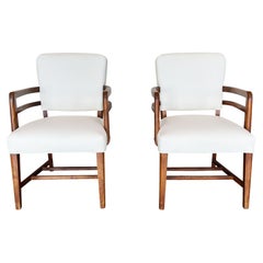 1930s English Art Deco Beech Armchairs in Oyster White Leather, a Pair