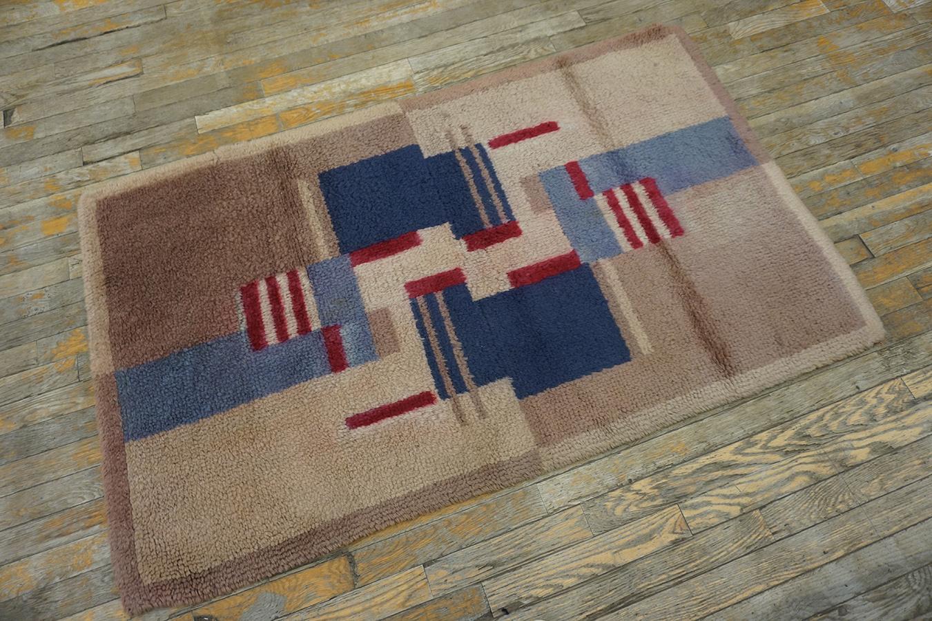 Hand-Knotted 1930s English Art Deco Carpet ( 3' x 4'10