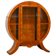 1930's English Art Deco Circular Light Walnut Illuminated Display Cabinet