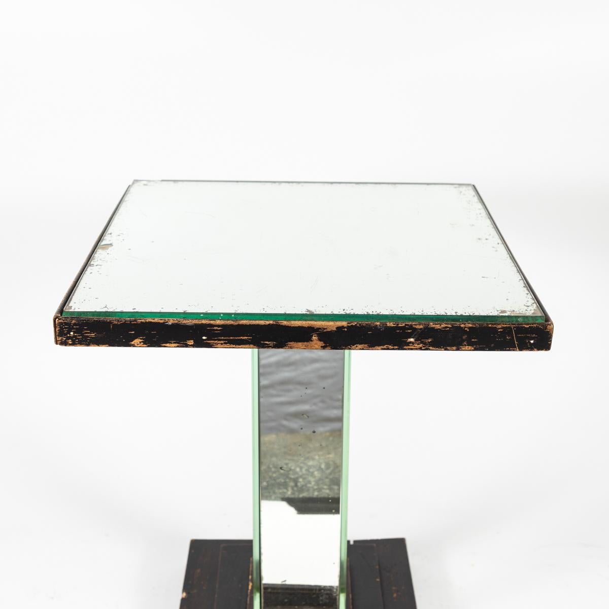 1930s Black English Art Deco side table with a mirrored top.