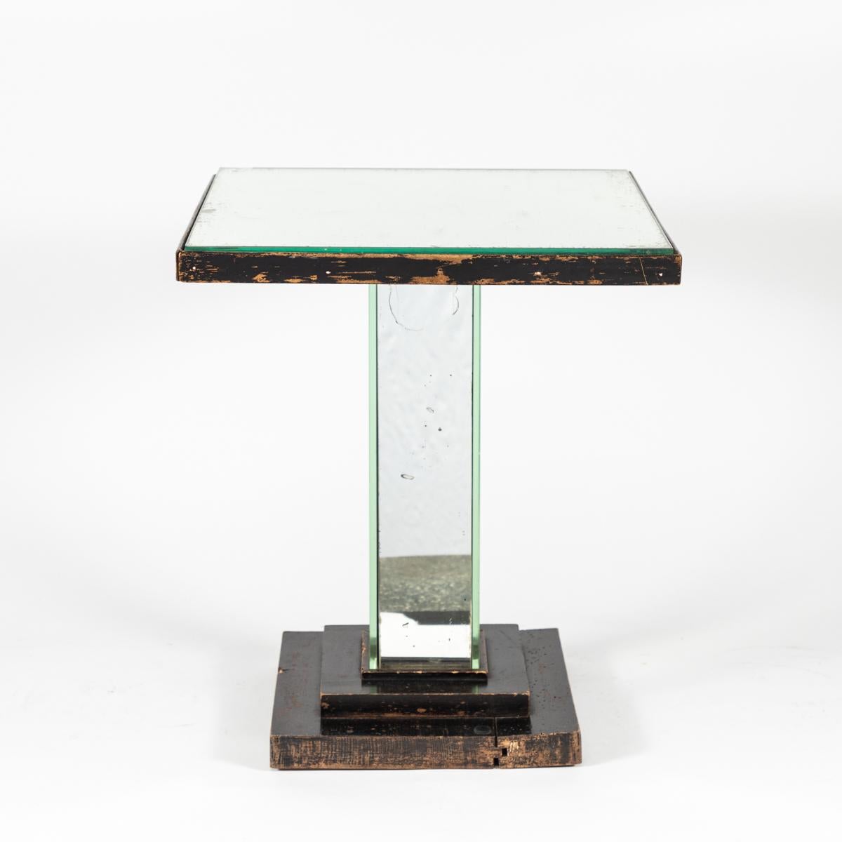 1930s English Art Deco Mirrored Square Side Table  1