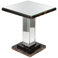 1930s English Art Deco Mirrored Square Side Table 