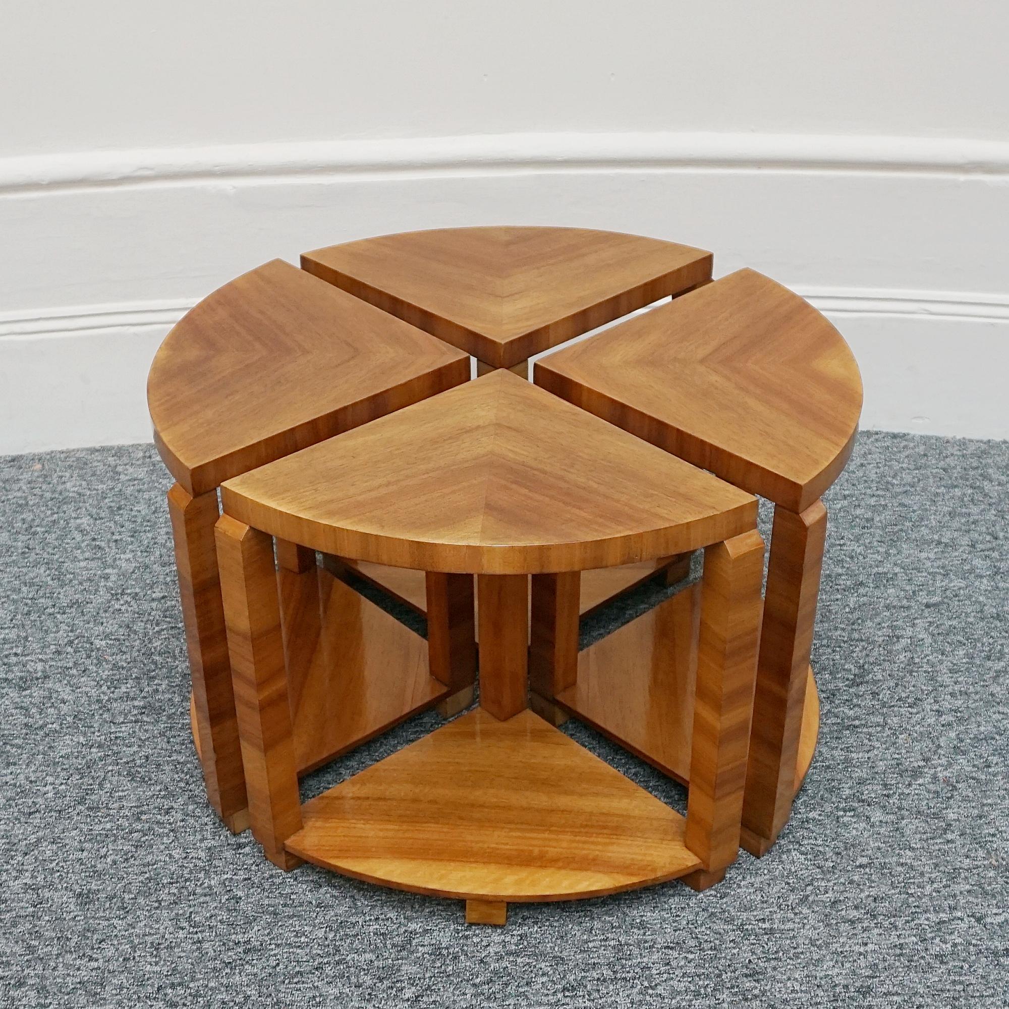 1930's English Art Deco Walnut Nest of Tables  In Good Condition For Sale In Forest Row, East Sussex