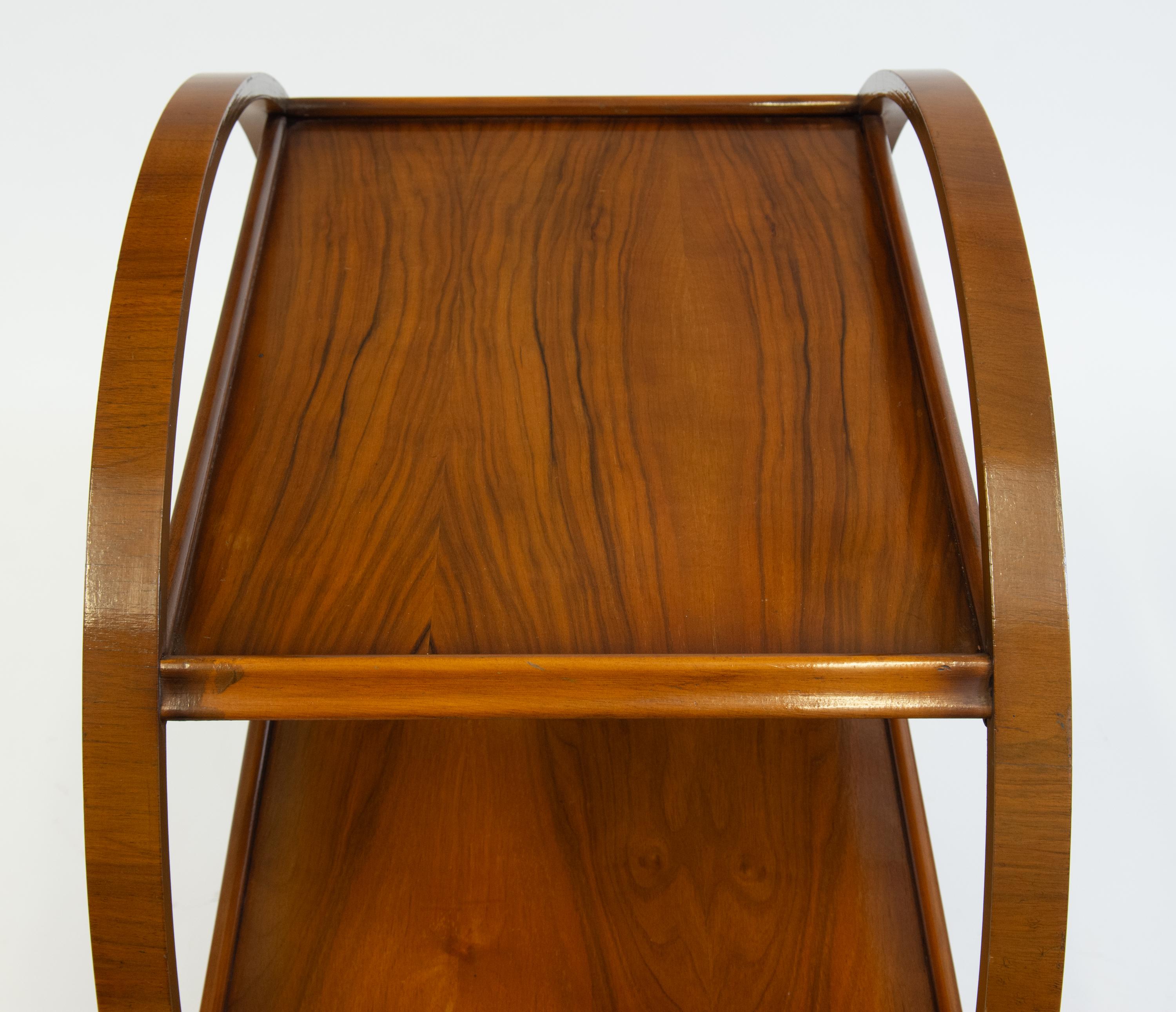 1930s English Art Deco Walnut Round Drinks Cocktail Trolley Modernist Bar Cart For Sale 1