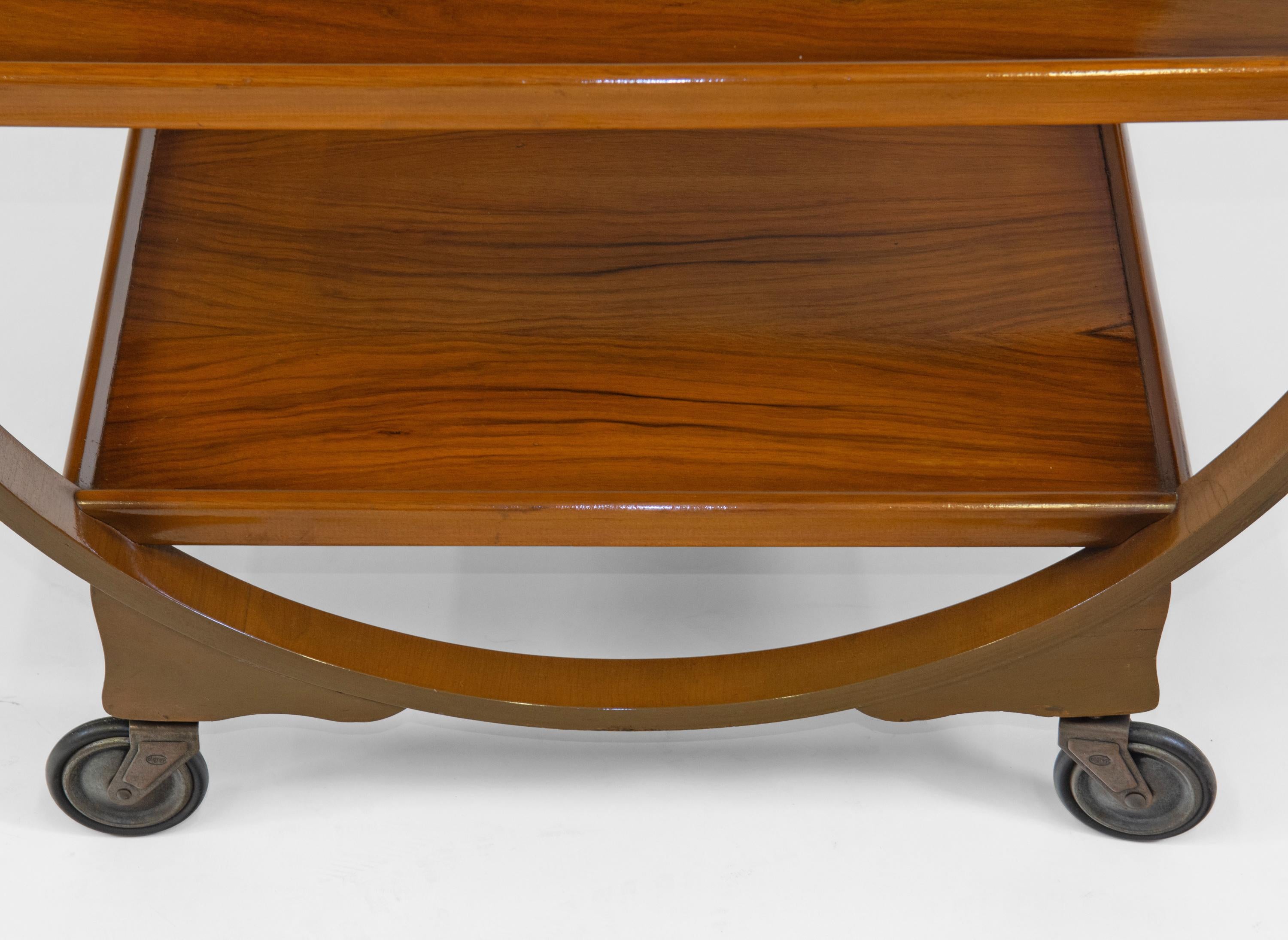 1930s English Art Deco Walnut Round Drinks Cocktail Trolley Modernist Bar Cart For Sale 2