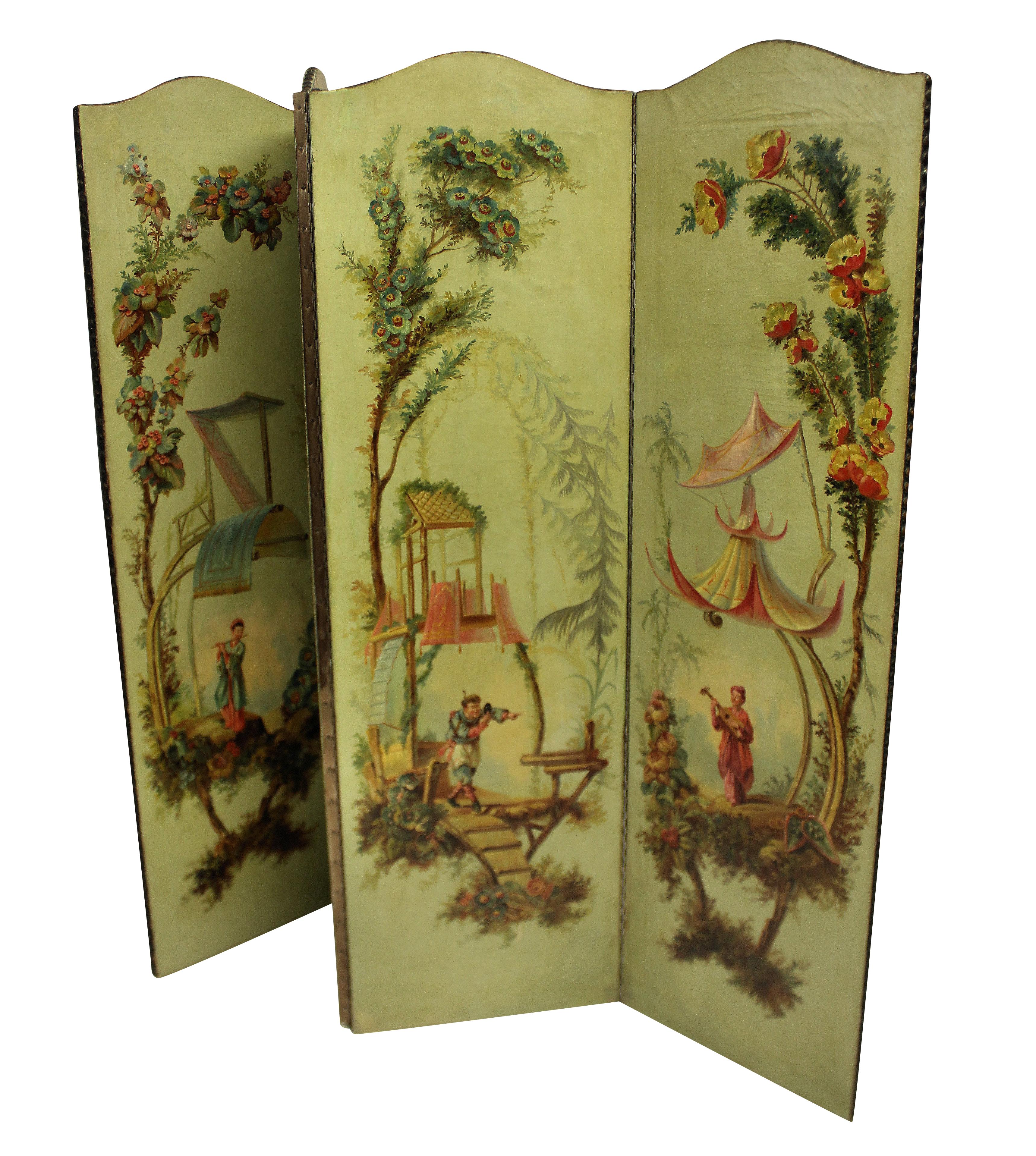 1930s English Hand Painted Chinoiserie Screen In Good Condition In London, GB