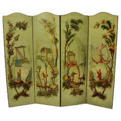 1930s English Hand Painted Chinoiserie Screen