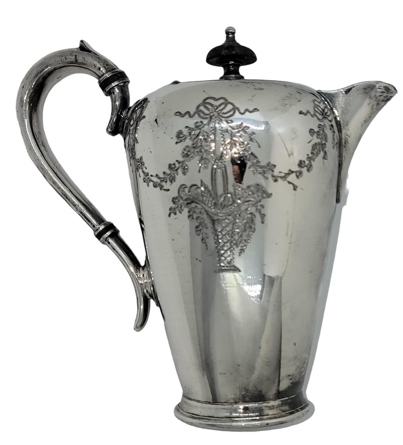 Mid-Century Modern 1930s English Hutton and Sons Etched Silver Hot Water Canister For Sale
