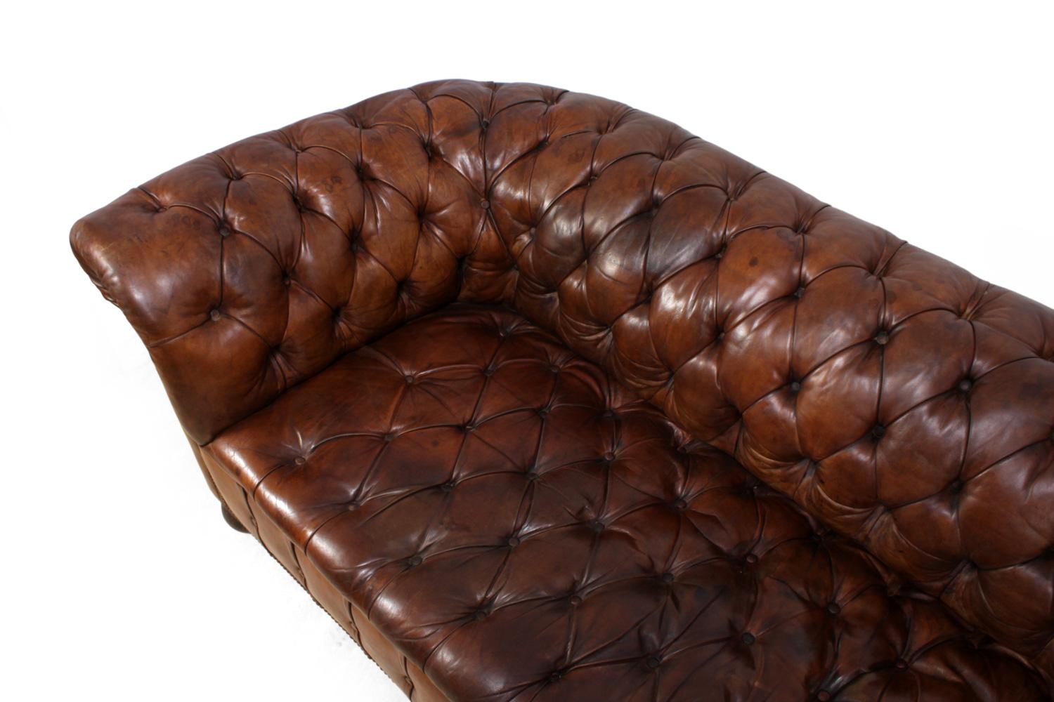 British 1930s English Leather Chesterfield