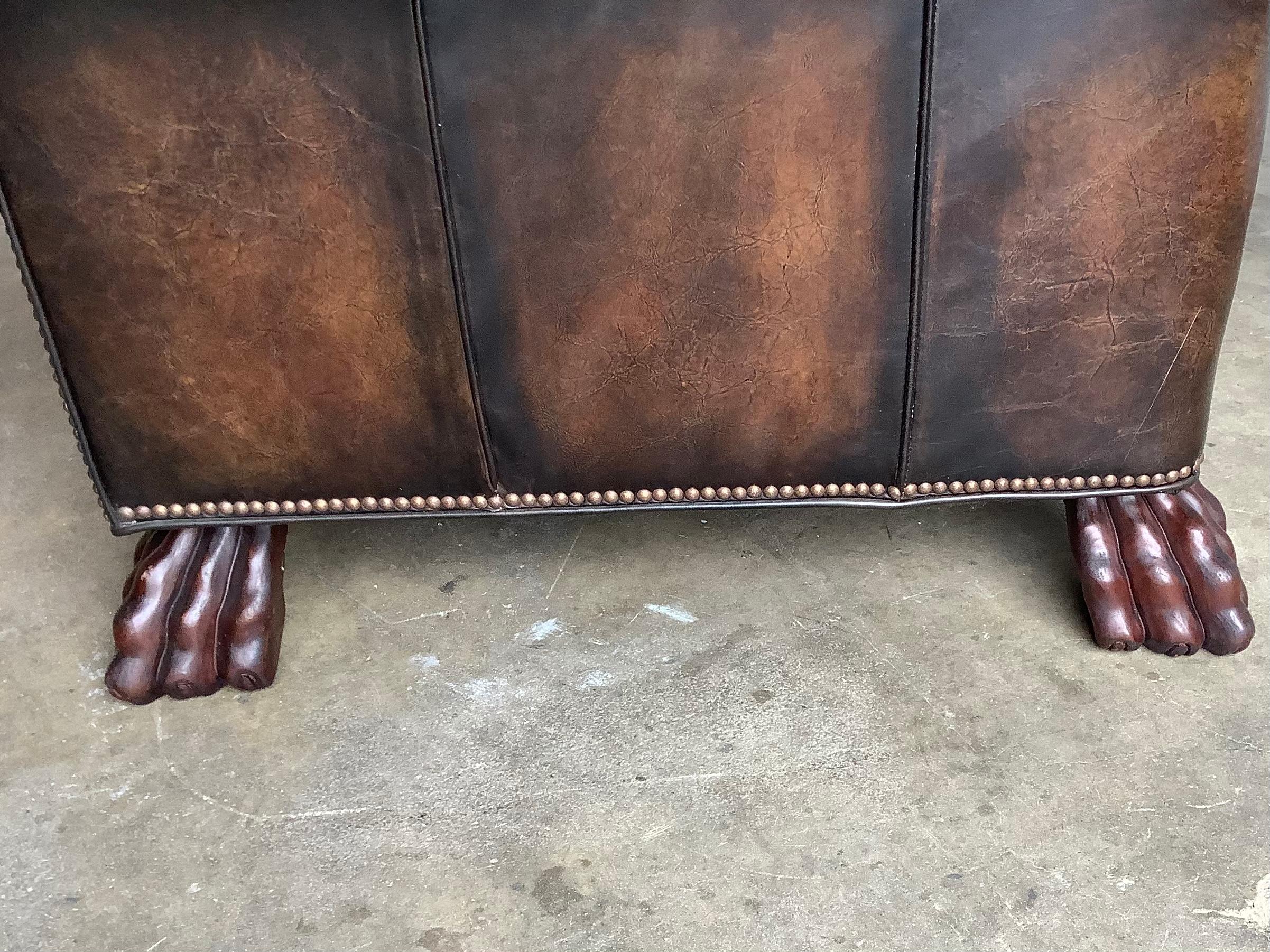 1930’s English Leather Chesterfield Style Sofa with Lion’s Paw Feet 8