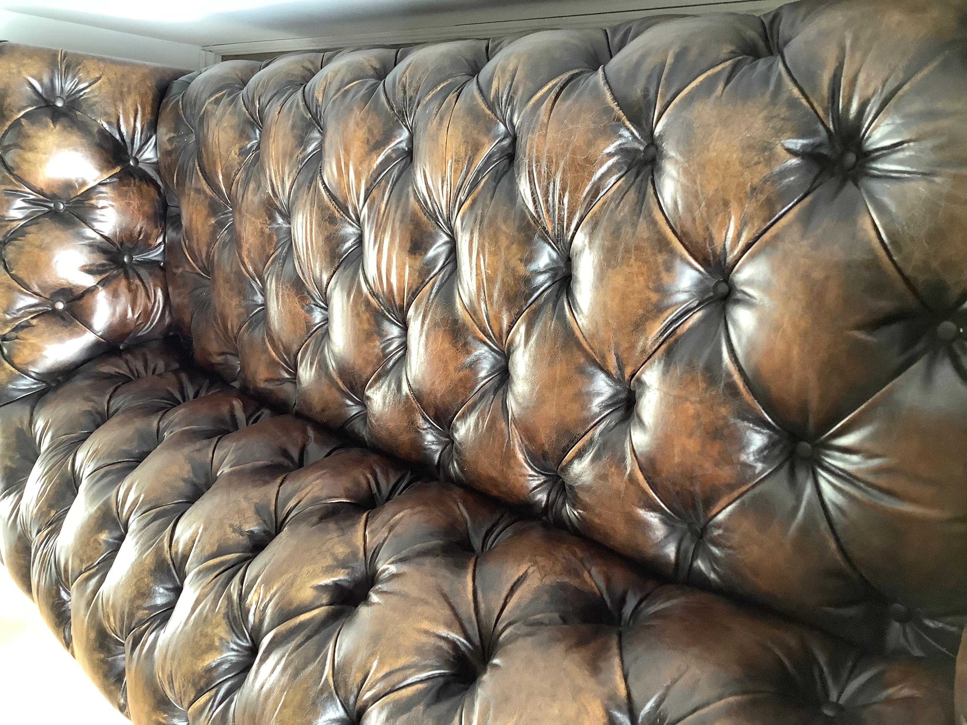 1930’s English Leather Chesterfield Style Sofa with Lion’s Paw Feet 11