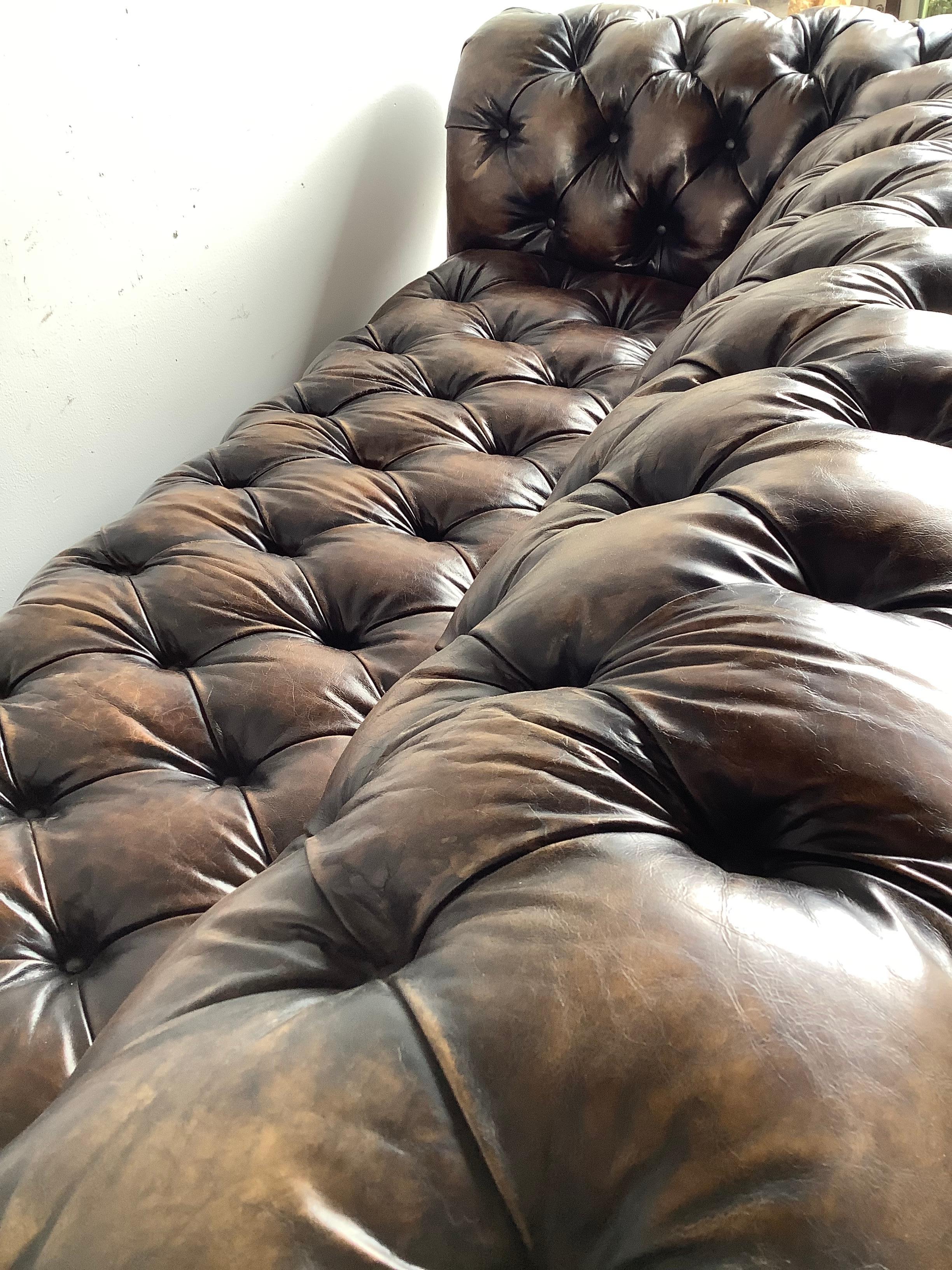 1930’s English Leather Chesterfield Style Sofa with Lion’s Paw Feet 13