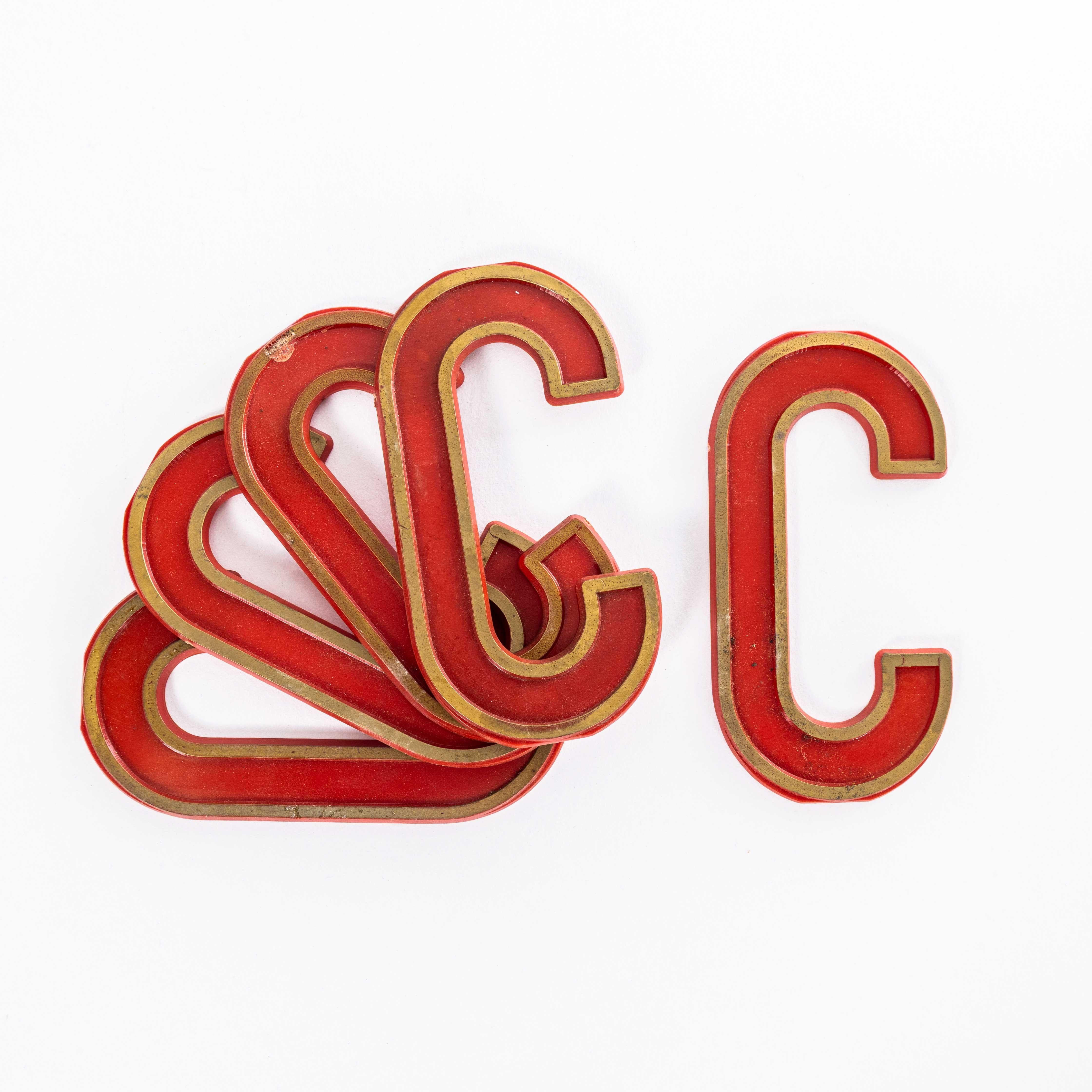 1930’s English Marquee Cinema Letter – C. 
Classic English cinema letters used at cinemas as signage for the film title, actors and so on. Made in acrylic plastic they slotted into tracks on the billboard. The term marquee comes from the French word