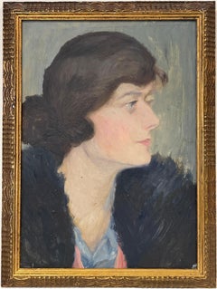 Profile Portrait of a 1930's Period English Lady, beautiful oil painting & frame