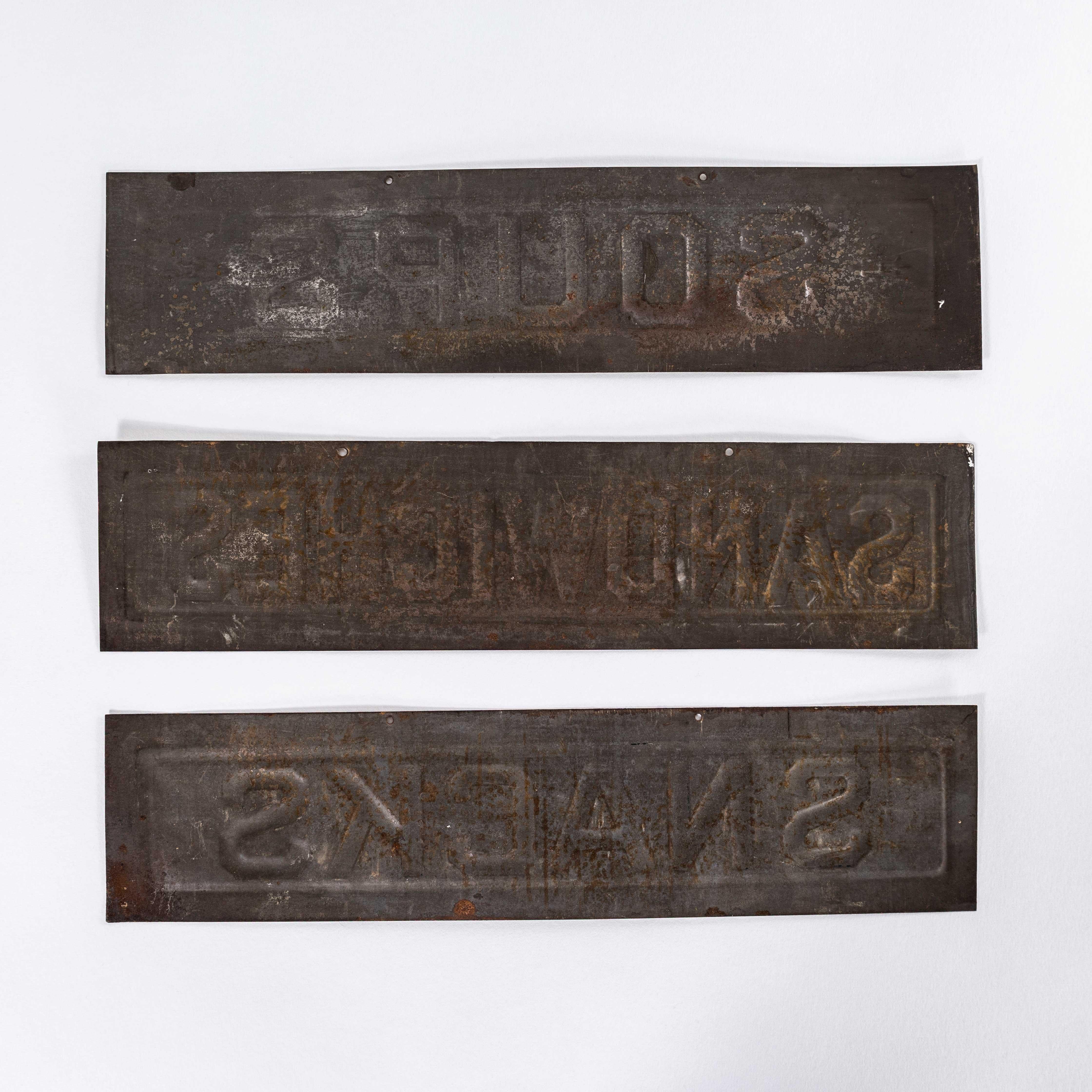 Sheet Metal 1930's English Pressed Steel Café Signs - Set Of Three For Sale