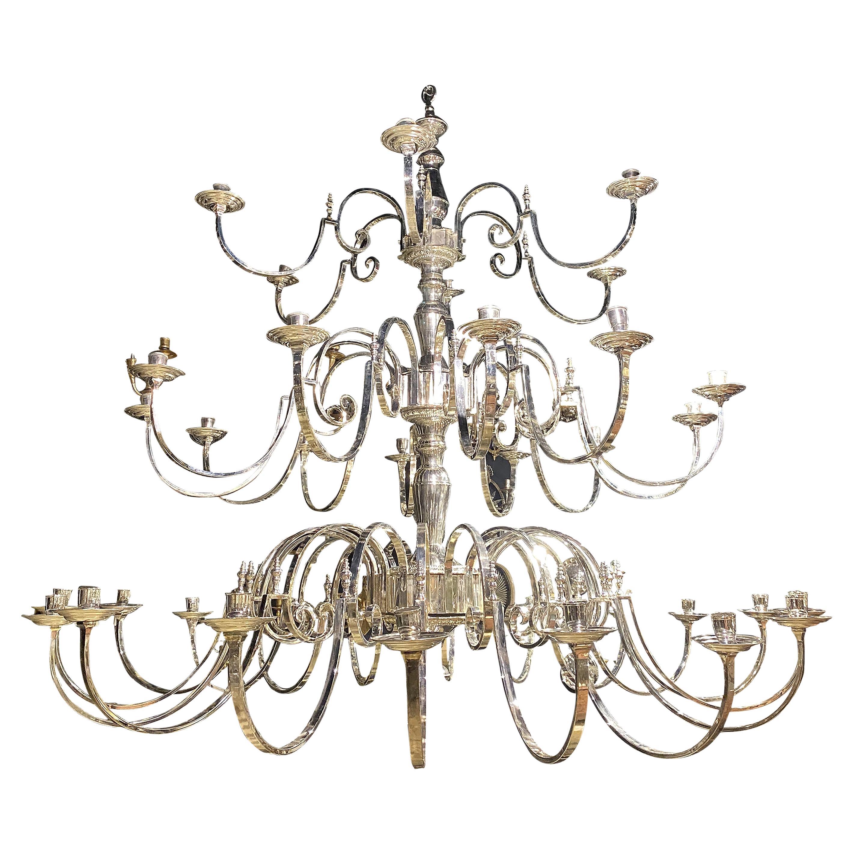 English Silver Plated Chandelier, Circa 1930s