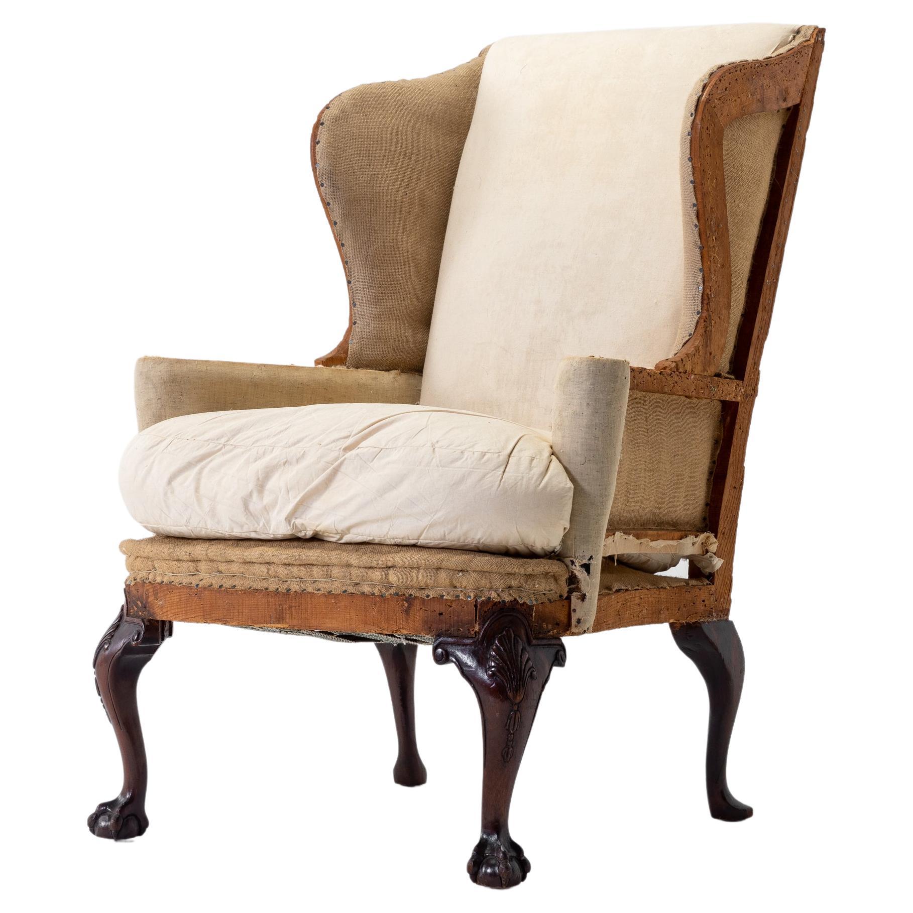 Walnut Framed Wing Armchair For Sale at 1stDibs