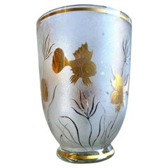 1930s Etched Glass with Gold Overlay Fishes Momumental Vase