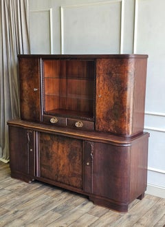 1930s European Art Deco Walnut Hutch Cabinet