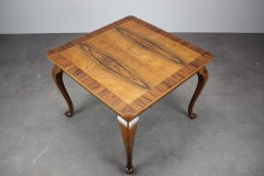 1930s European Art Deco Walnut Veneer Square Coffee Side Table with Restored Oil