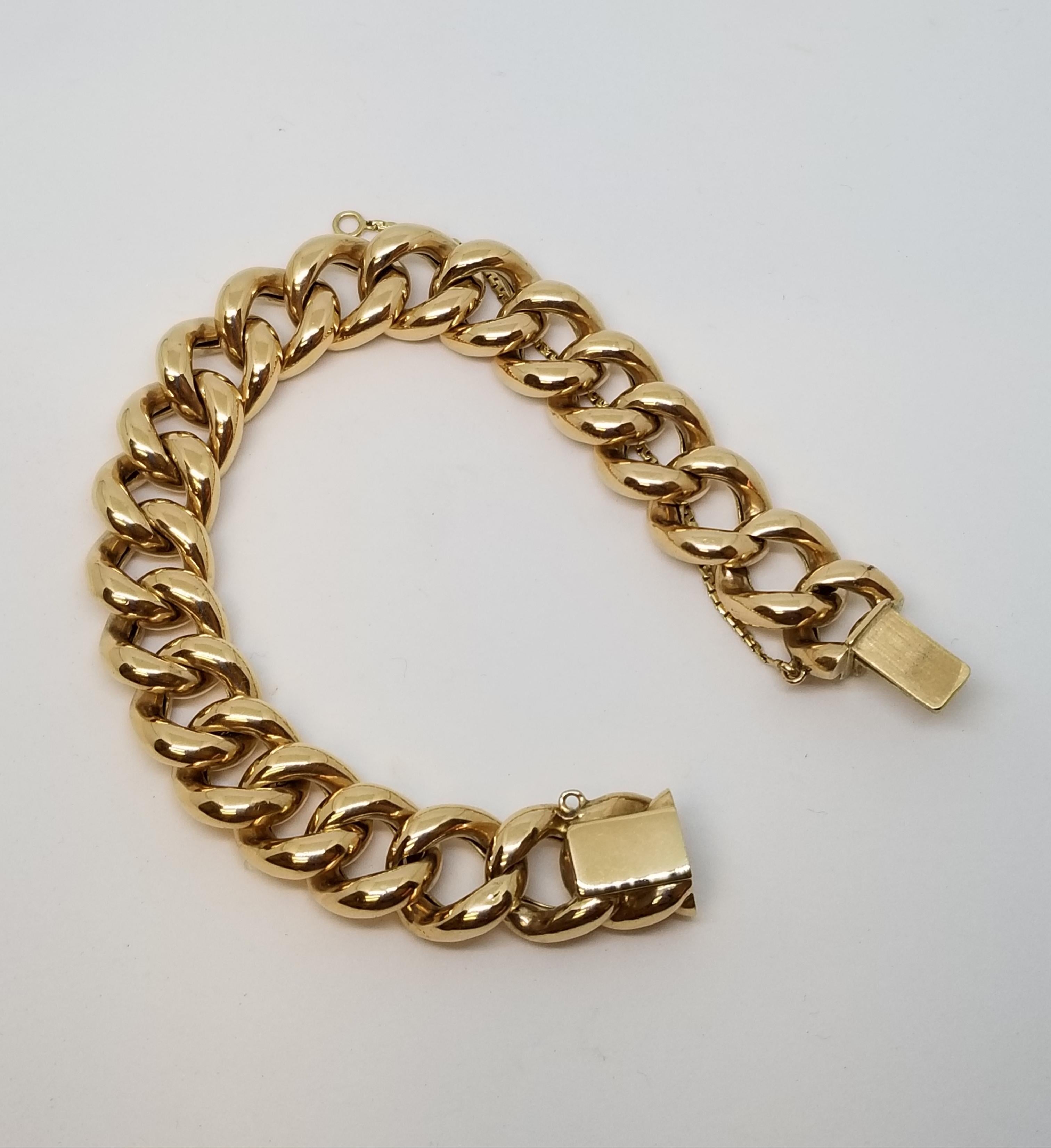 This 1930's European chain link 14 karat rose gold bracelet is an iconic wardrobe must have.  With a simple but chic personality, this 7 1/2