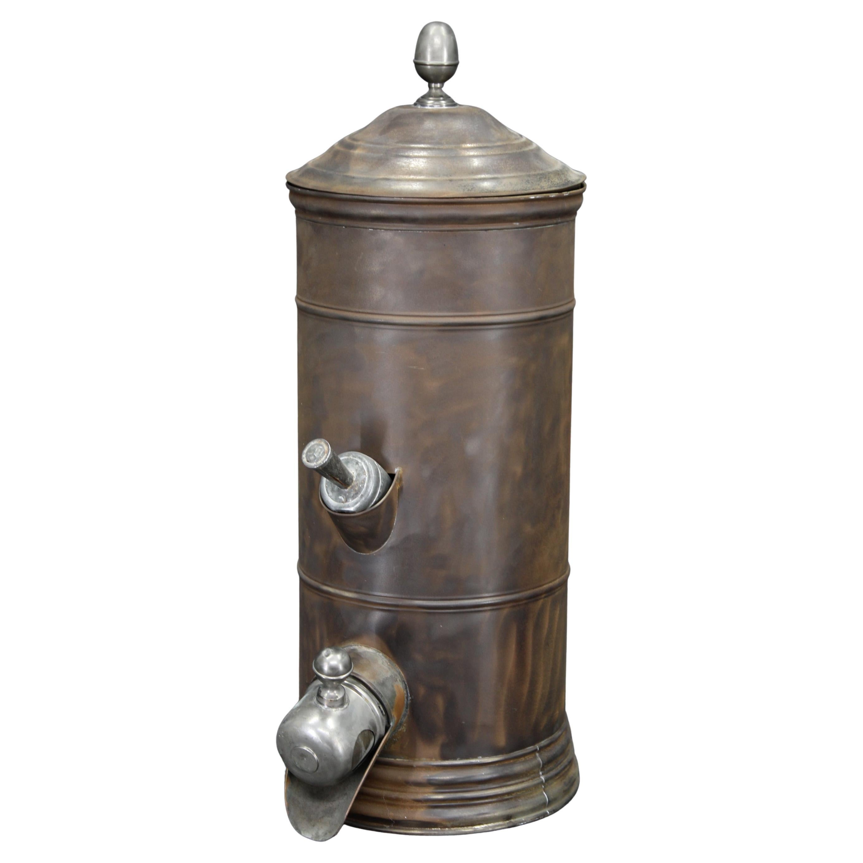 1930s European Metal Coffee Dispenser Canister with Aged Patina