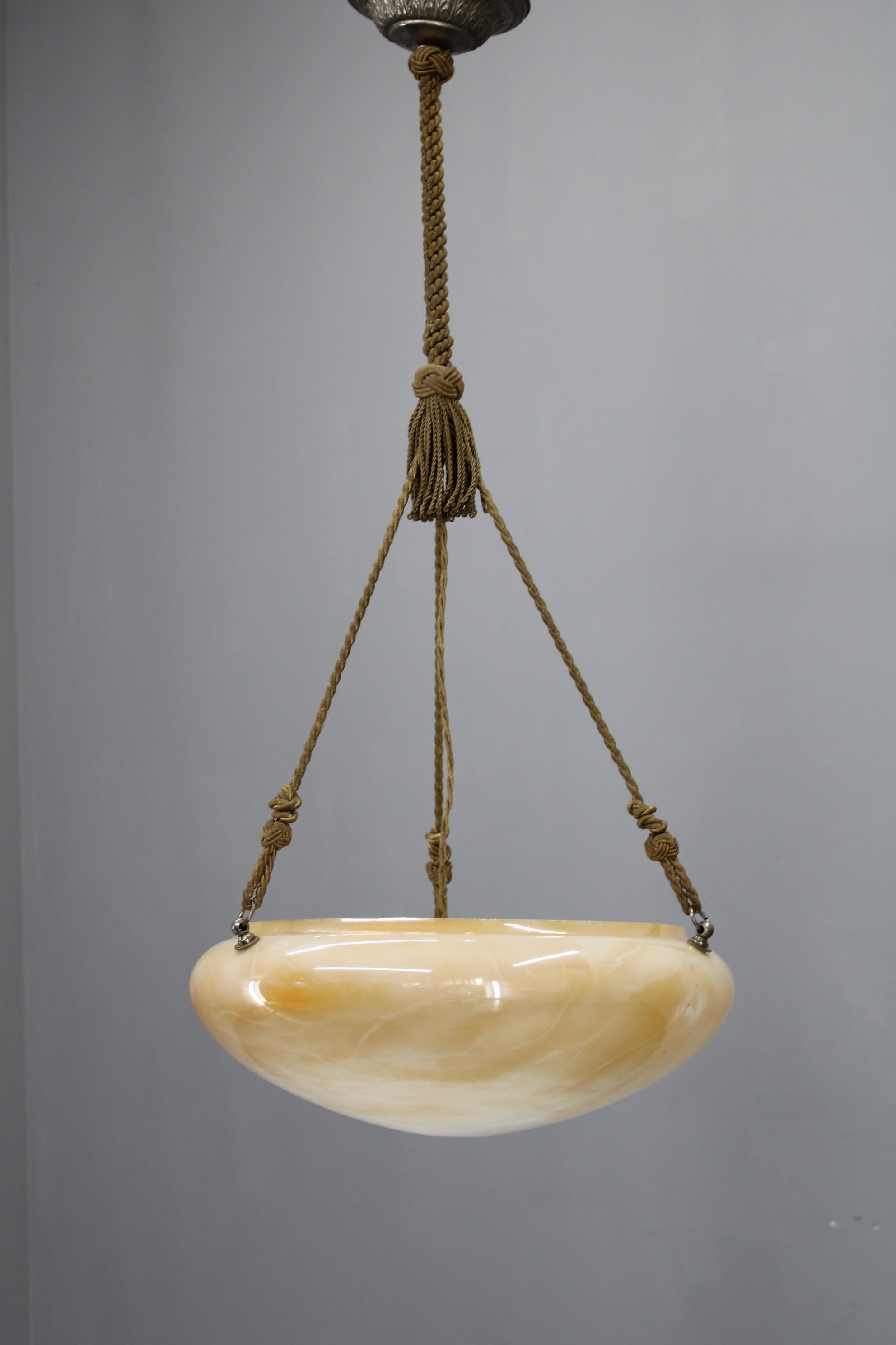 Lampada a sospensione della Secessione Europea-Art Deco degli anni '30 con sospensione a corda e vetro in vendita 5