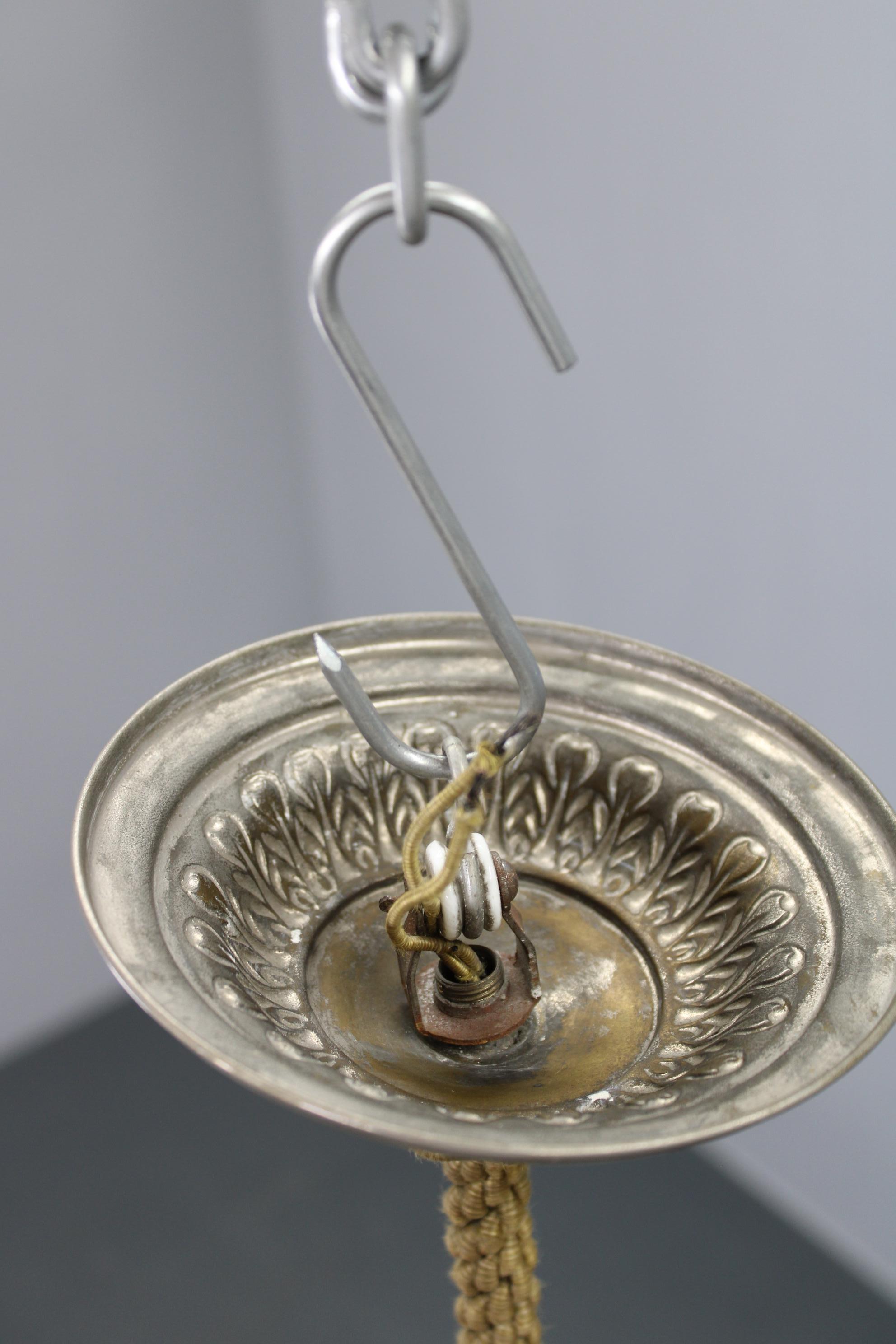 Art Déco Lampada a sospensione della Secessione Europea-Art Deco degli anni '30 con sospensione a corda e vetro in vendita