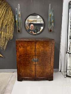 1930s Exquisite English Art Deco Cocktail Dry Bar Burlwood and Walnut