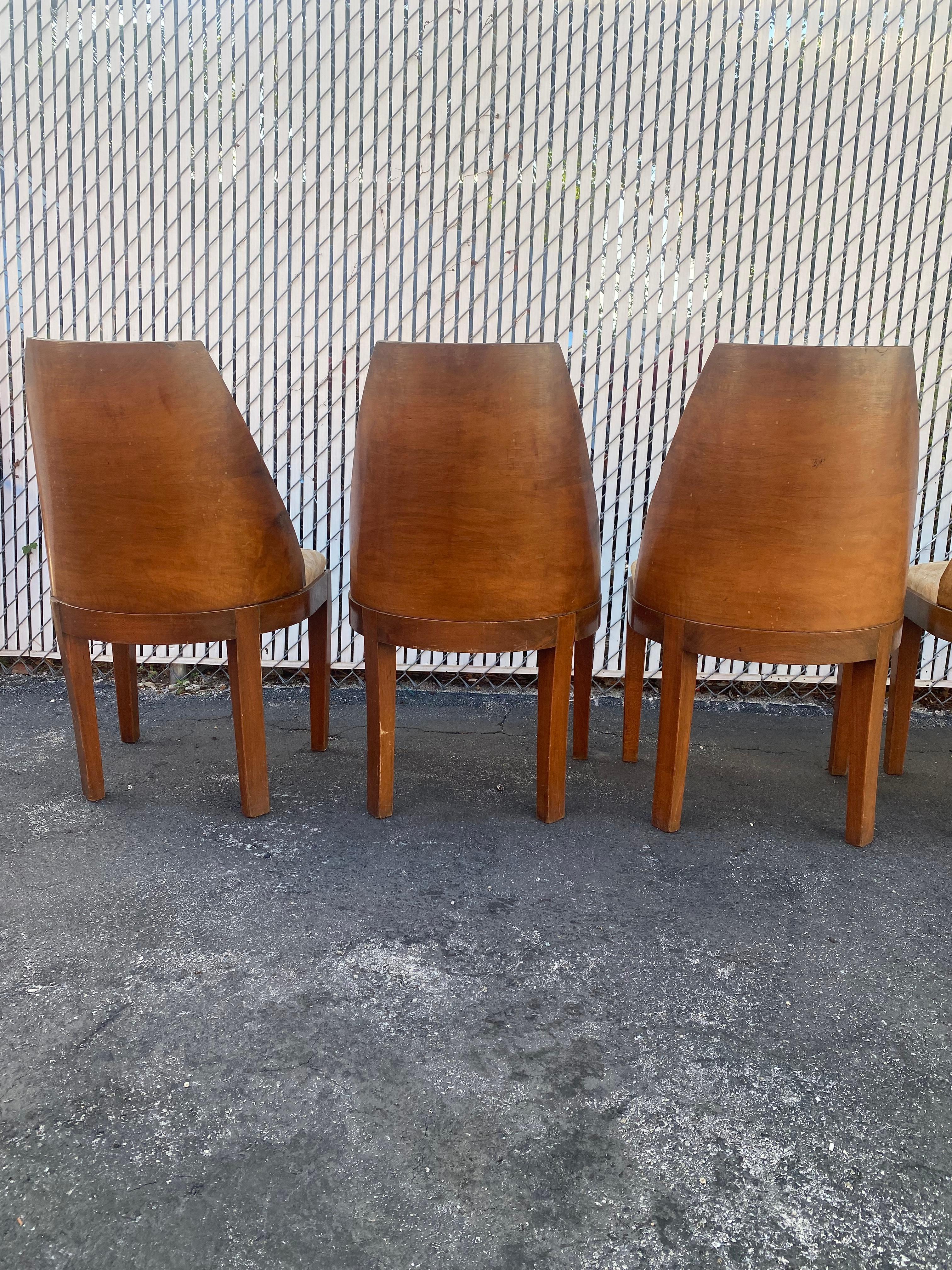1930s Gilbert Rohde Style Walnut  Extendable Burlwood Dining Table Set, Set of 7 For Sale 13