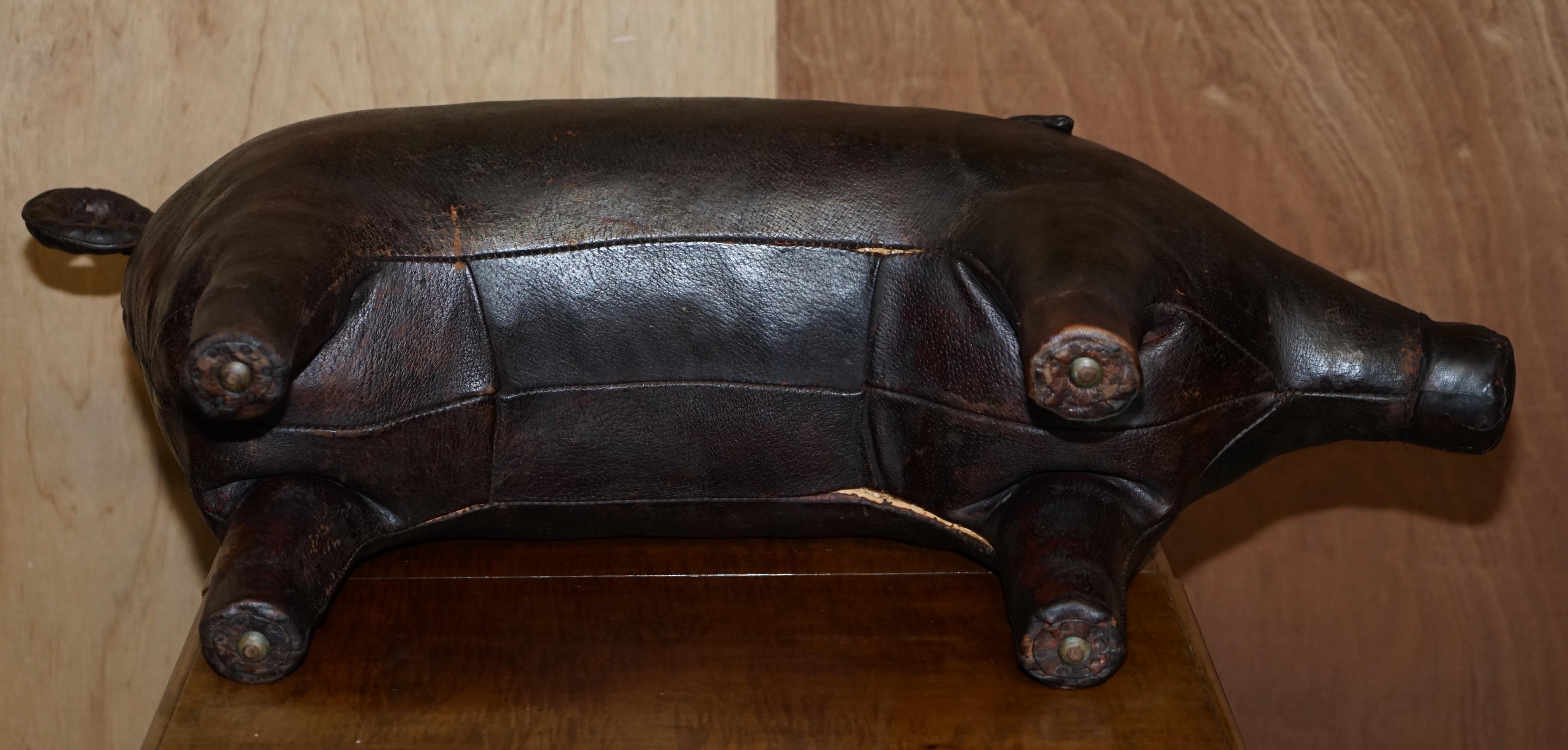 1930's Extra Large Liberty's London Omersa Brown Leather Pig Footstool Stool For Sale 8